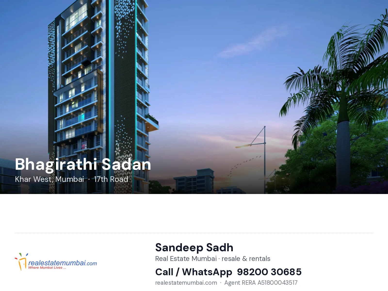 Bhagirathi Sadan, Khar West, Mumbai — flats | Real Estate Mumbai, Sandeep Sadh 98200 30685