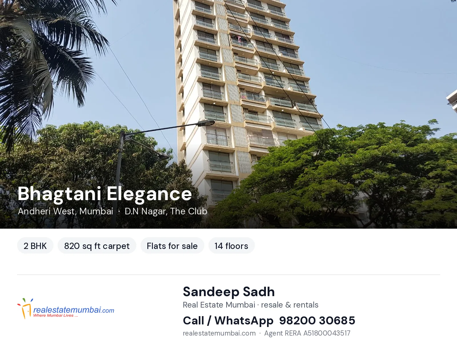 Bhagtani Elegance, Andheri West, Mumbai — 2 BHK flats for sale | Real Estate Mumbai, Sandeep Sadh 98200 30685