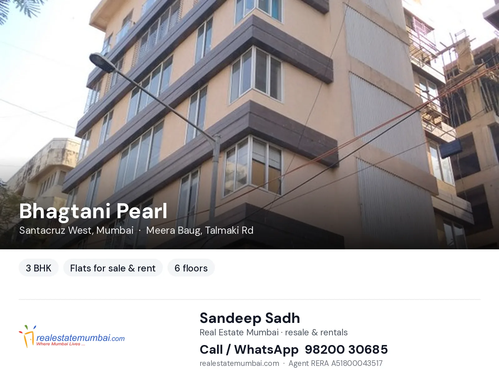 Bhagtani Pearl, Santacruz West, Mumbai — 3 BHK flats for sale & rent | Real Estate Mumbai, Sandeep Sadh 98200 30685