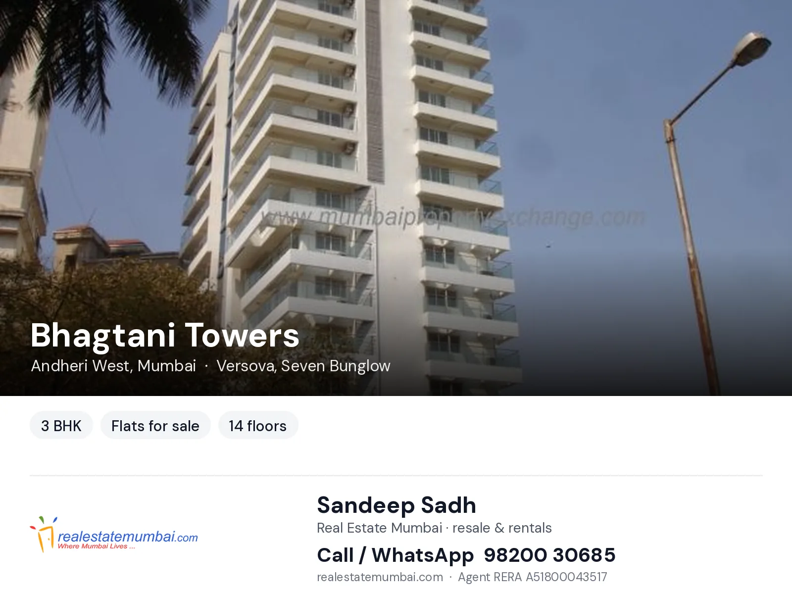 Bhagtani Towers, Andheri West, Mumbai — 3 BHK flats for sale | Real Estate Mumbai, Sandeep Sadh 98200 30685