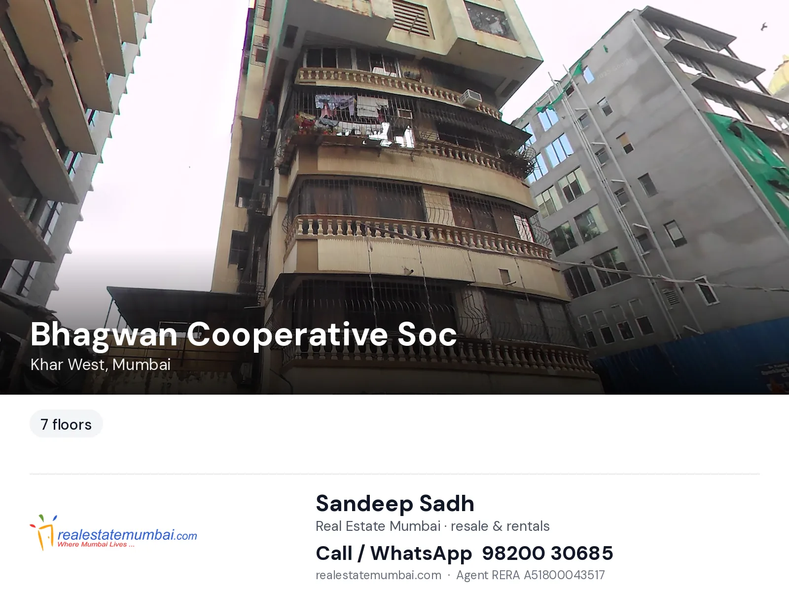 Bhagwan Cooperative Soc, Khar West, Mumbai — flats | Real Estate Mumbai, Sandeep Sadh 98200 30685