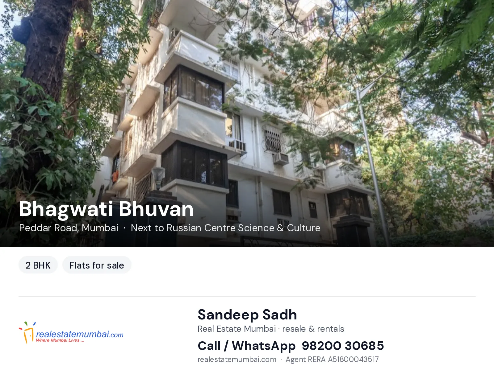 Bhagwati Bhuvan, Peddar Road, Mumbai — 2 BHK flats for sale | Real Estate Mumbai, Sandeep Sadh 98200 30685