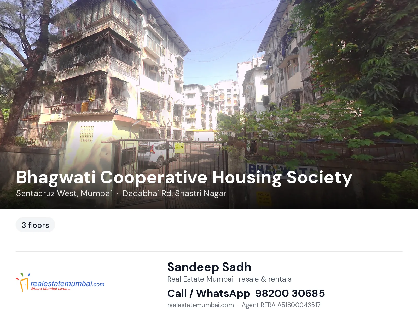 Bhagwati Cooperative Housing Society, Santacruz West, Mumbai — flats | Real Estate Mumbai, Sandeep Sadh 98200 30685