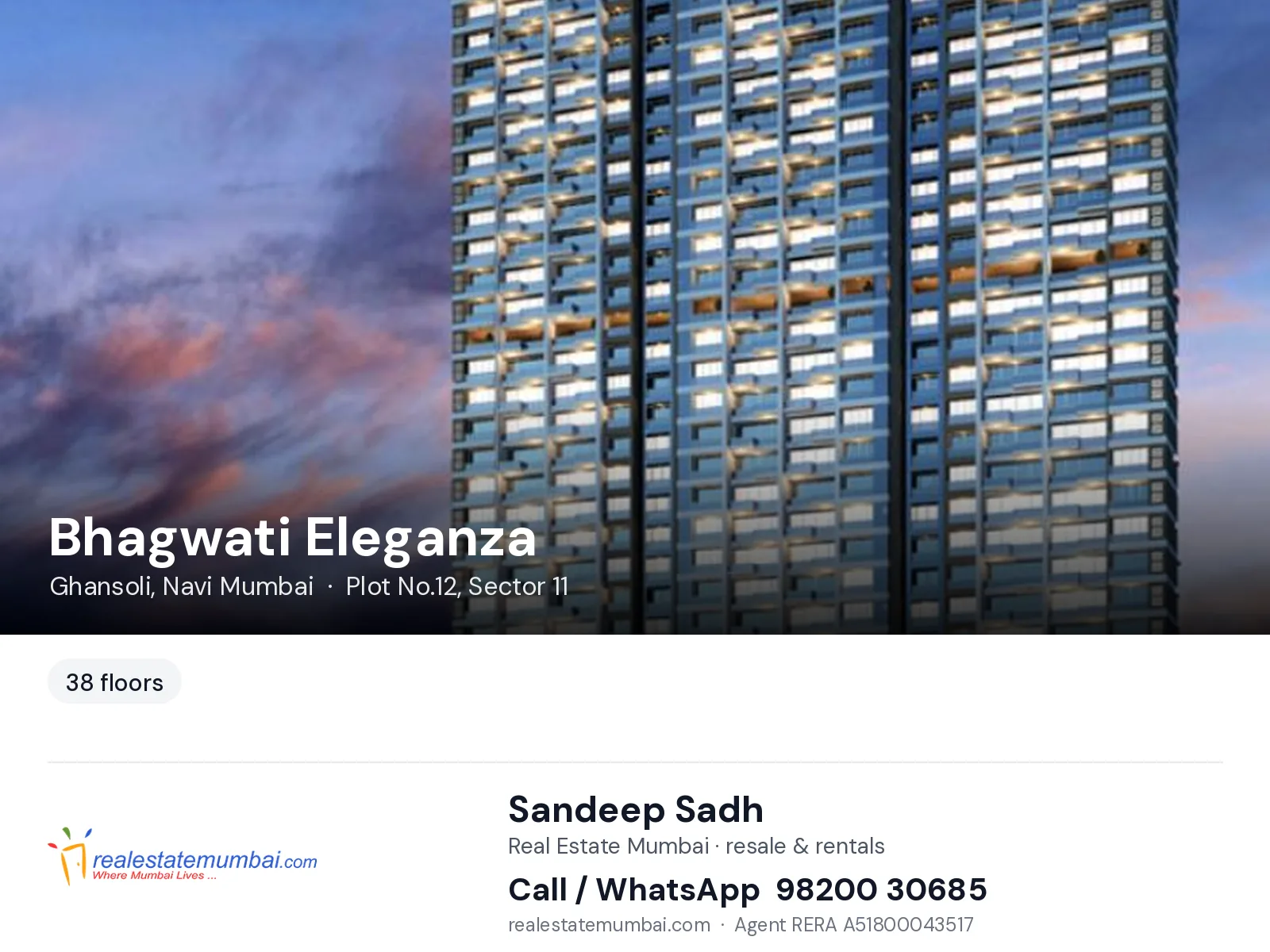 Bhagwati Eleganza, Ghansoli, Navi Mumbai — flats | Real Estate Mumbai, Sandeep Sadh 98200 30685