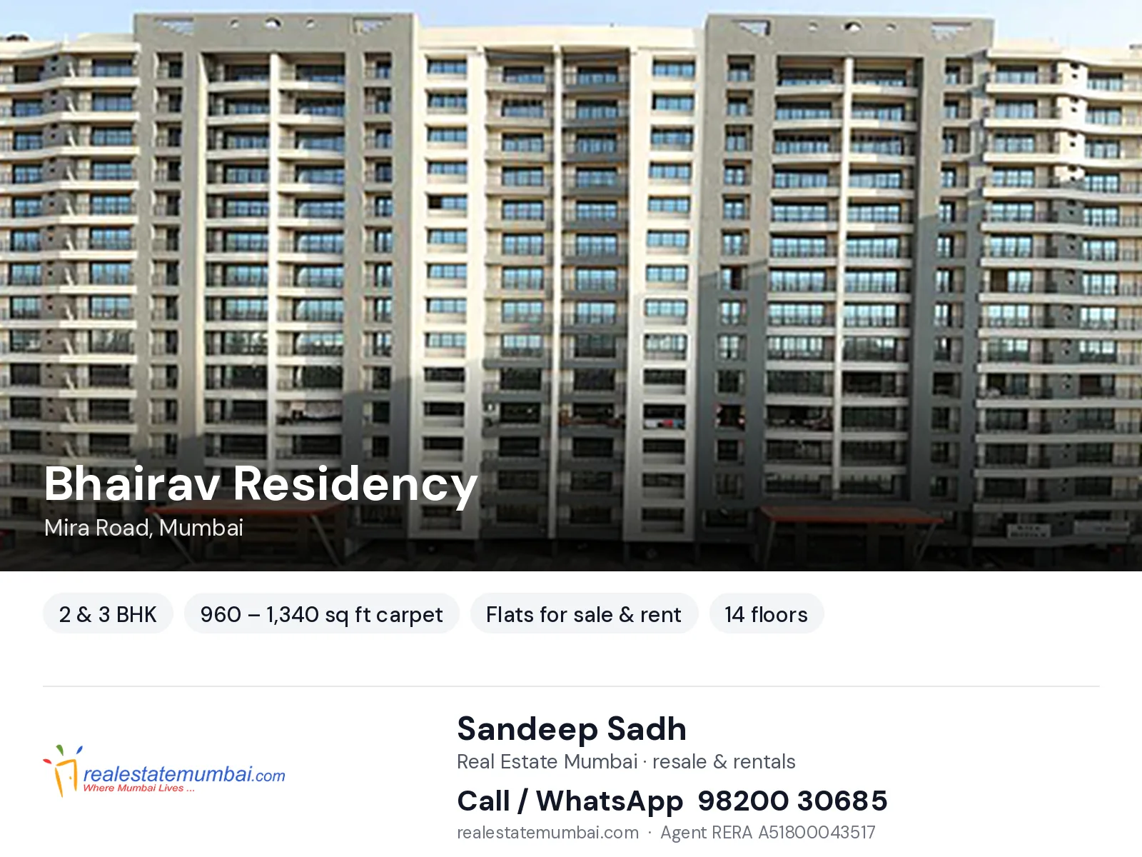Bhairav Residency, Mira Road, Mumbai — 2 & 3 BHK flats for sale & rent | Real Estate Mumbai, Sandeep Sadh 98200 30685