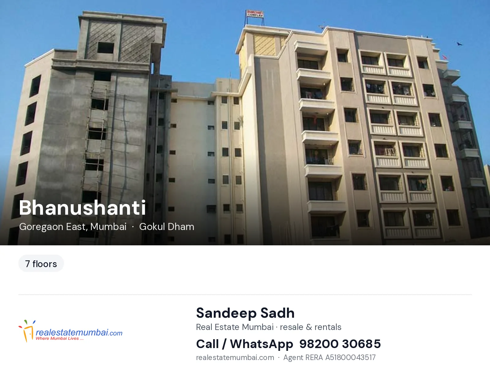 Bhanushanti, Goregaon East, Mumbai — flats | Real Estate Mumbai, Sandeep Sadh 98200 30685