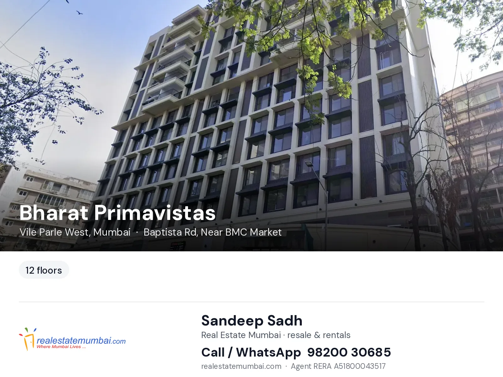 Bharat Primavistas, Vile Parle West, Mumbai — flats | Real Estate Mumbai, Sandeep Sadh 98200 30685