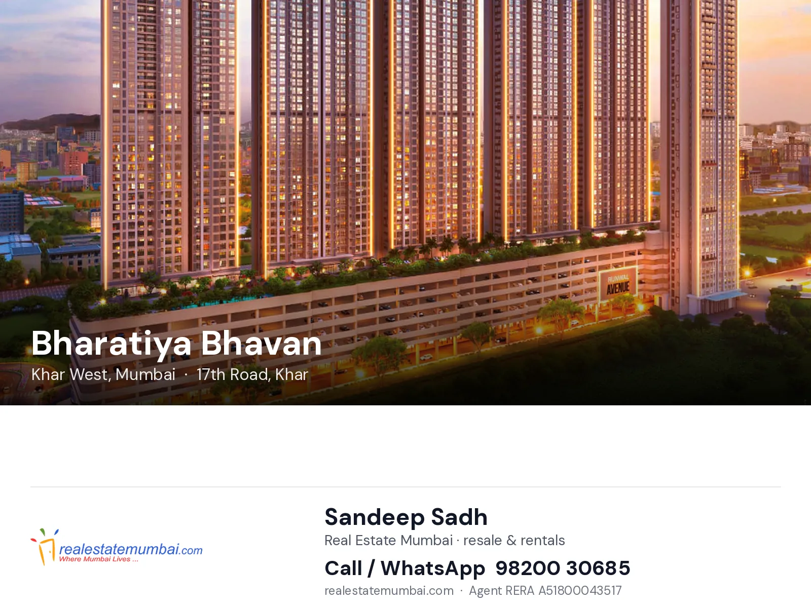 Bharatiya Bhavan, Khar West, Mumbai — flats | Real Estate Mumbai, Sandeep Sadh 98200 30685