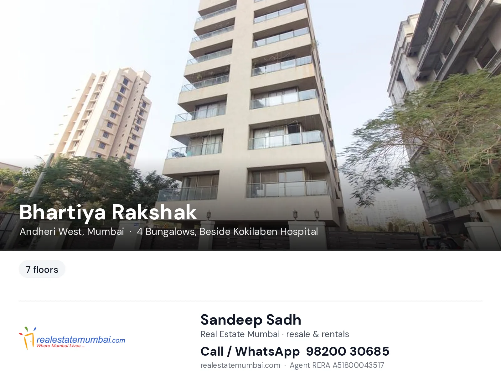 Bhartiya Rakshak, Andheri West, Mumbai — flats | Real Estate Mumbai, Sandeep Sadh 98200 30685