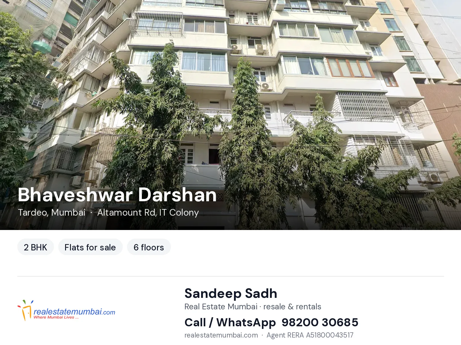 Bhaveshwar Darshan, Tardeo, Mumbai — 2 BHK flats for sale | Real Estate Mumbai, Sandeep Sadh 98200 30685