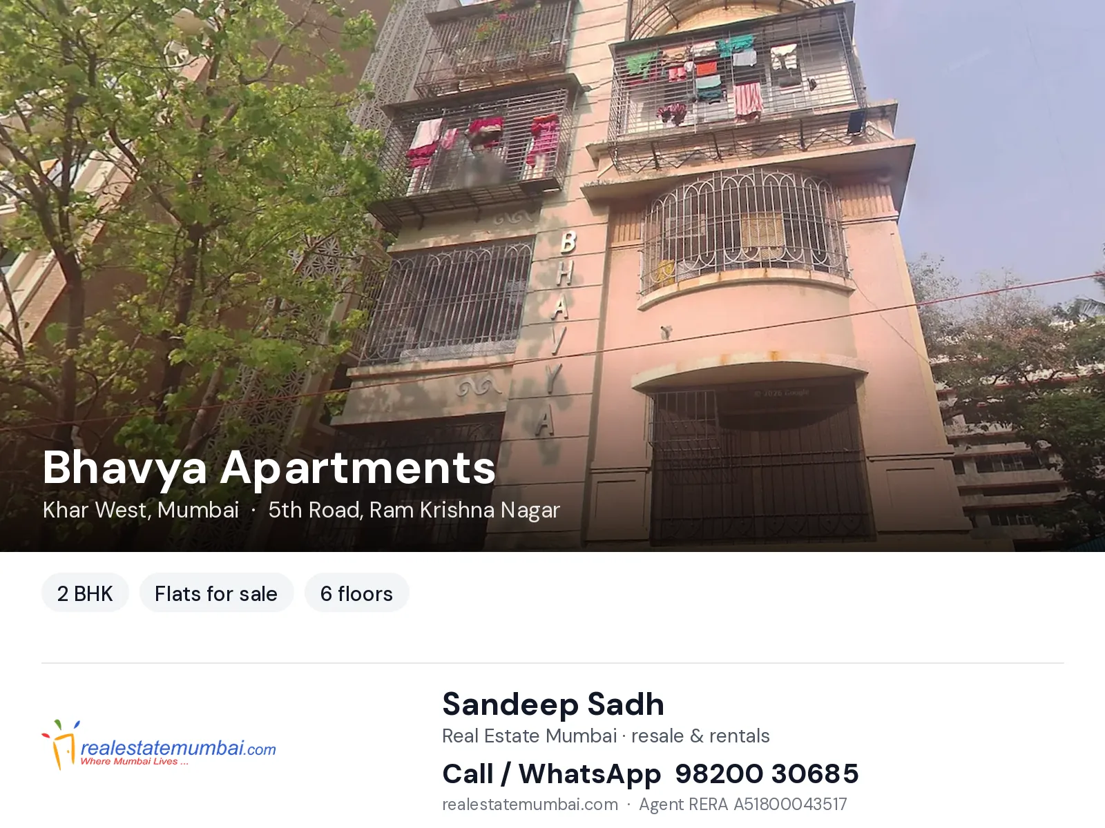Bhavya Apartments, Khar West, Mumbai — 2 BHK flats for sale | Real Estate Mumbai, Sandeep Sadh 98200 30685