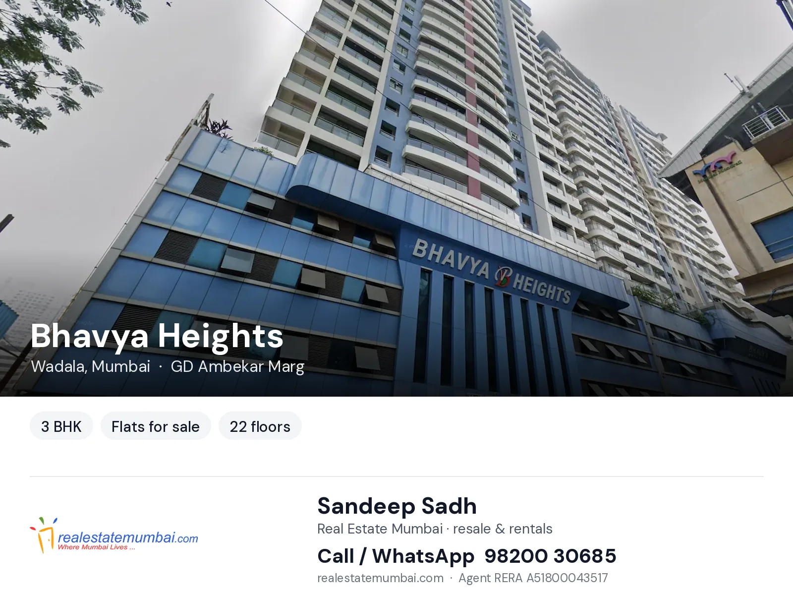 Bhavya Heights, Wadala, Mumbai — 3 BHK flats for sale | Real Estate Mumbai, Sandeep Sadh 98200 30685