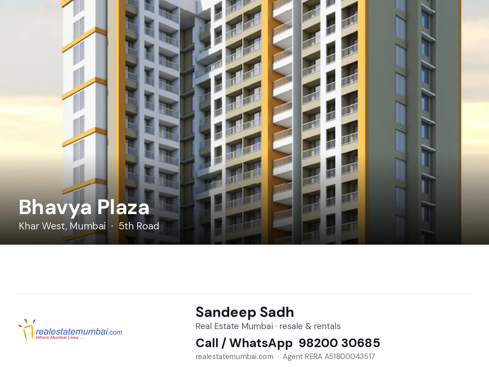 Bhavya Plaza, Khar West, Mumbai — flats | Real Estate Mumbai, Sandeep Sadh 98200 30685