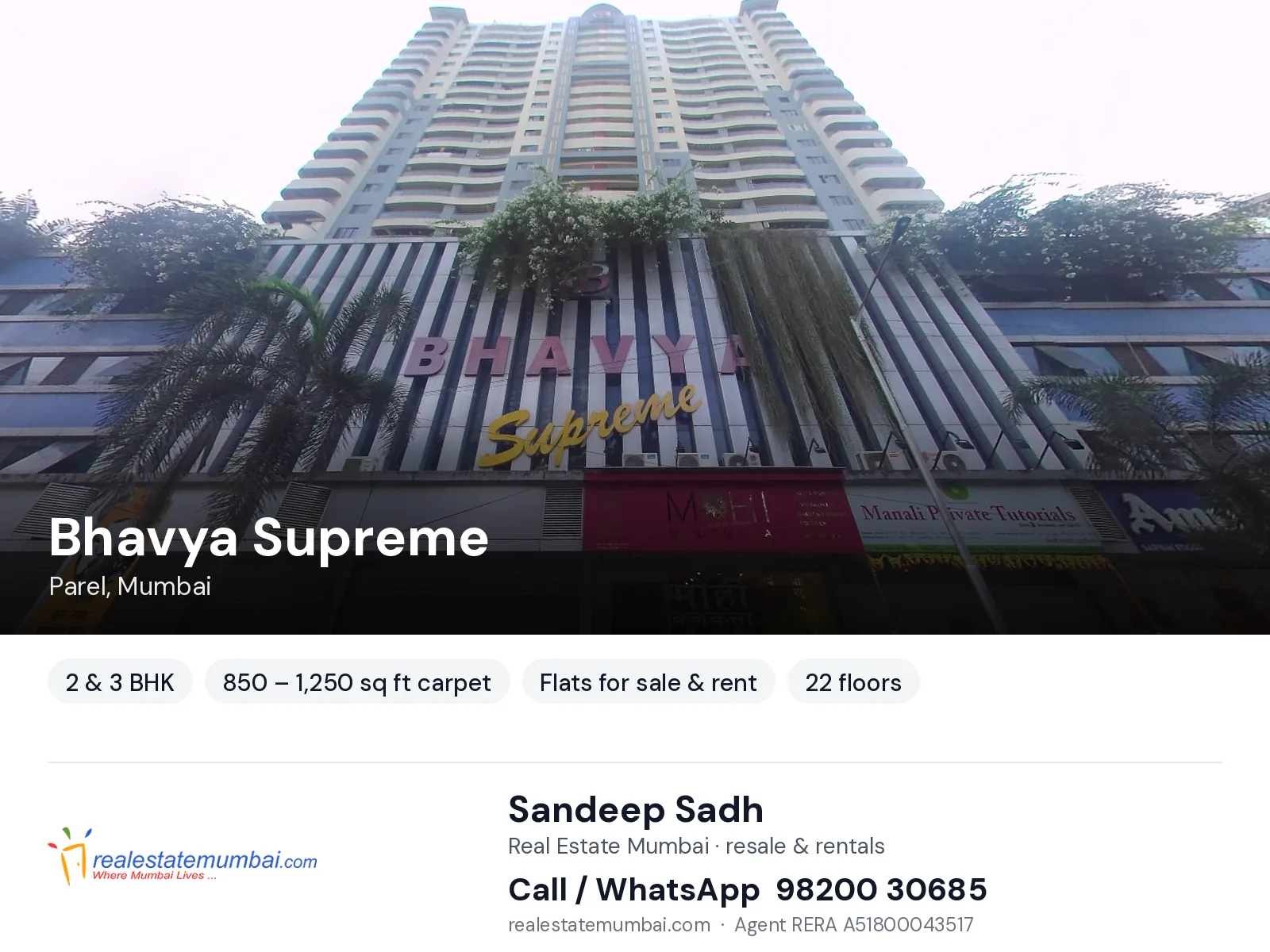 Bhavya Supreme, Parel, Mumbai — 2 & 3 BHK flats for sale & rent | Real Estate Mumbai, Sandeep Sadh 98200 30685