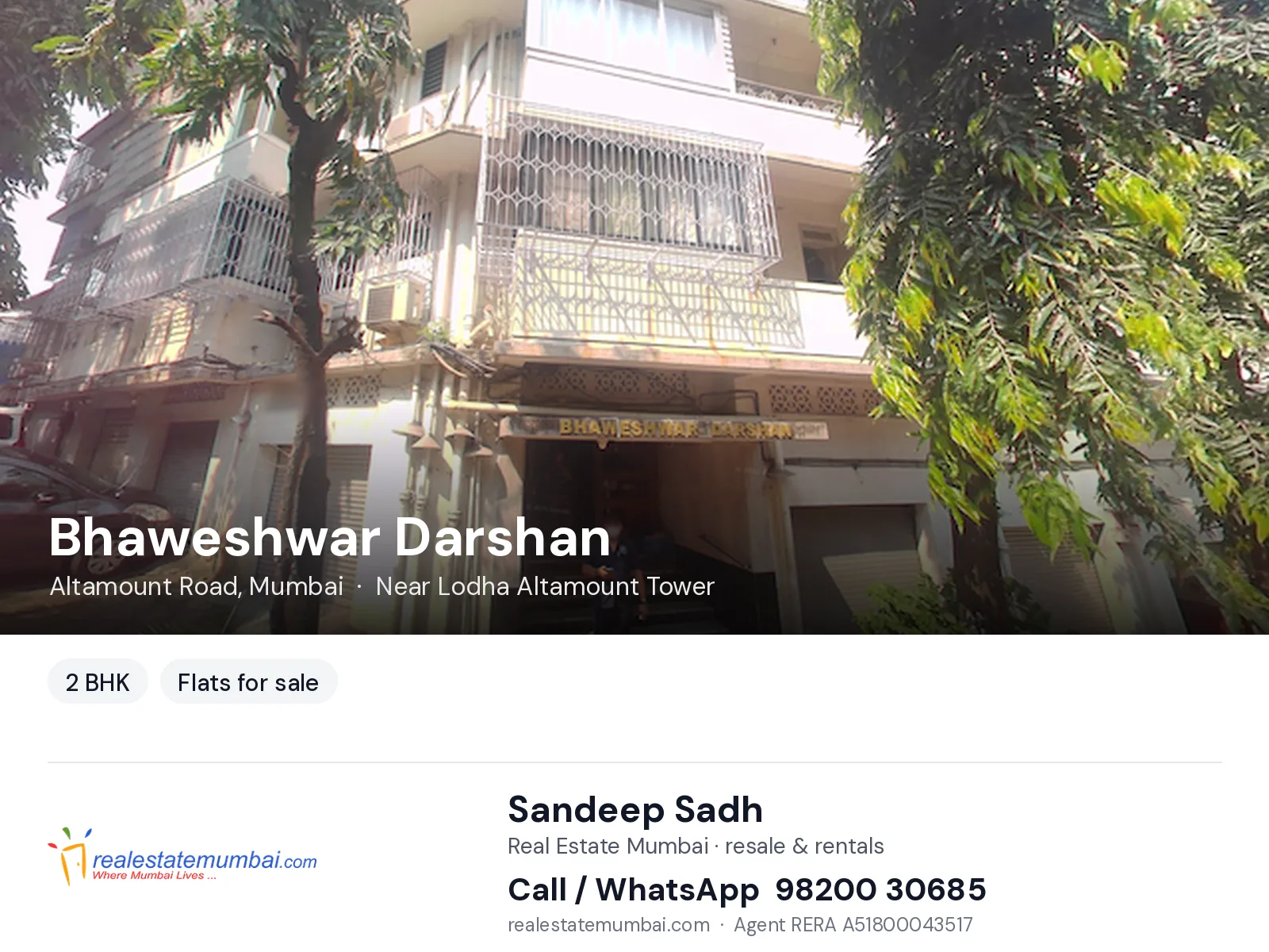 Bhaweshwar Darshan, Altamount Road, Mumbai — 2 BHK flats for sale | Real Estate Mumbai, Sandeep Sadh 98200 30685