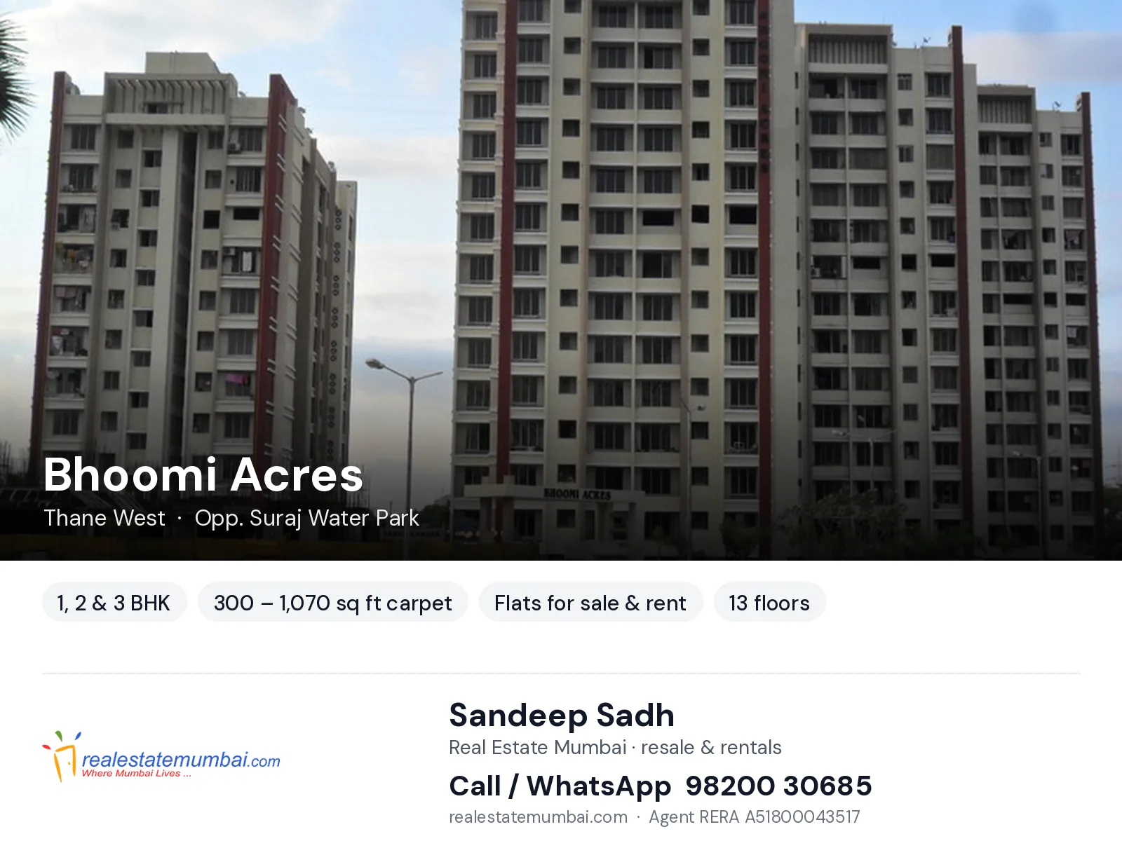 Bhoomi Acres, Thane West — 1, 2 & 3 BHK flats for sale & rent | Real Estate Mumbai, Sandeep Sadh 98200 30685