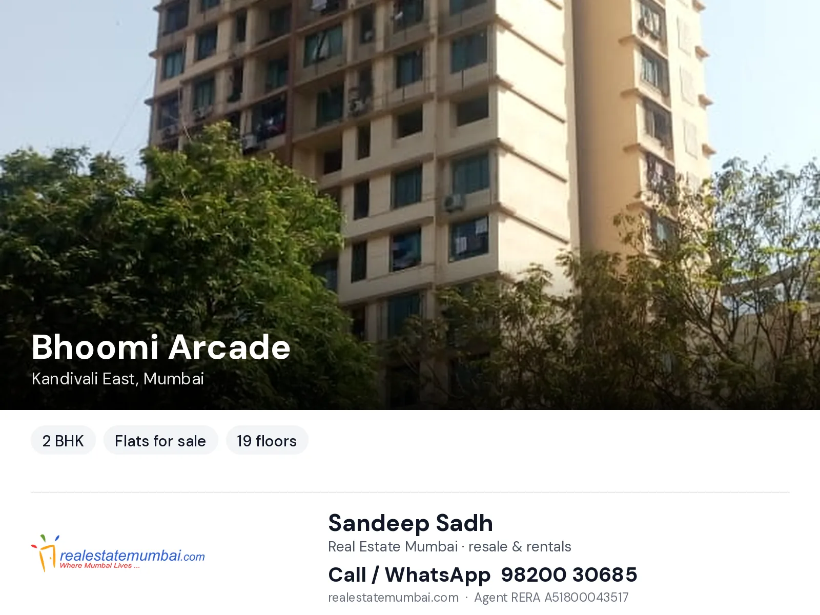Bhoomi Arcade, Kandivali East, Mumbai — 2 BHK flats for sale | Real Estate Mumbai, Sandeep Sadh 98200 30685