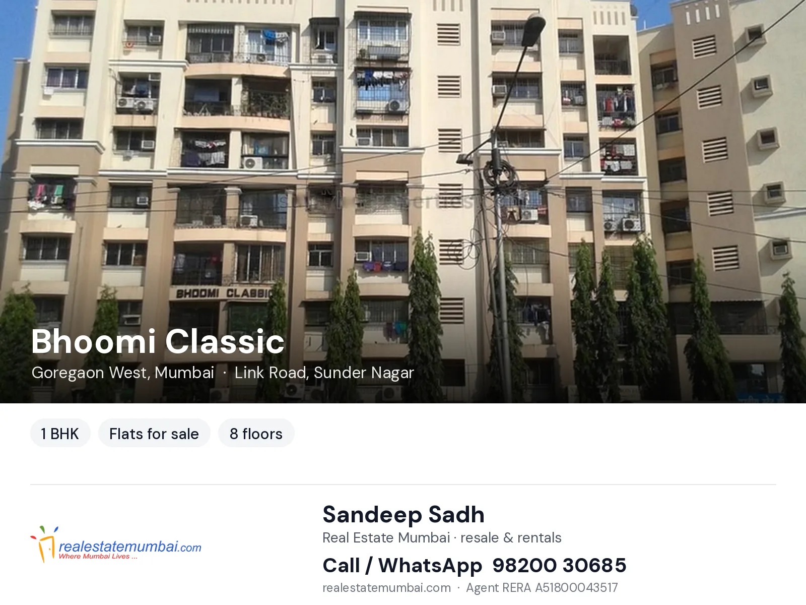 Bhoomi Classic, Goregaon West, Mumbai — 1 BHK flats for sale | Real Estate Mumbai, Sandeep Sadh 98200 30685