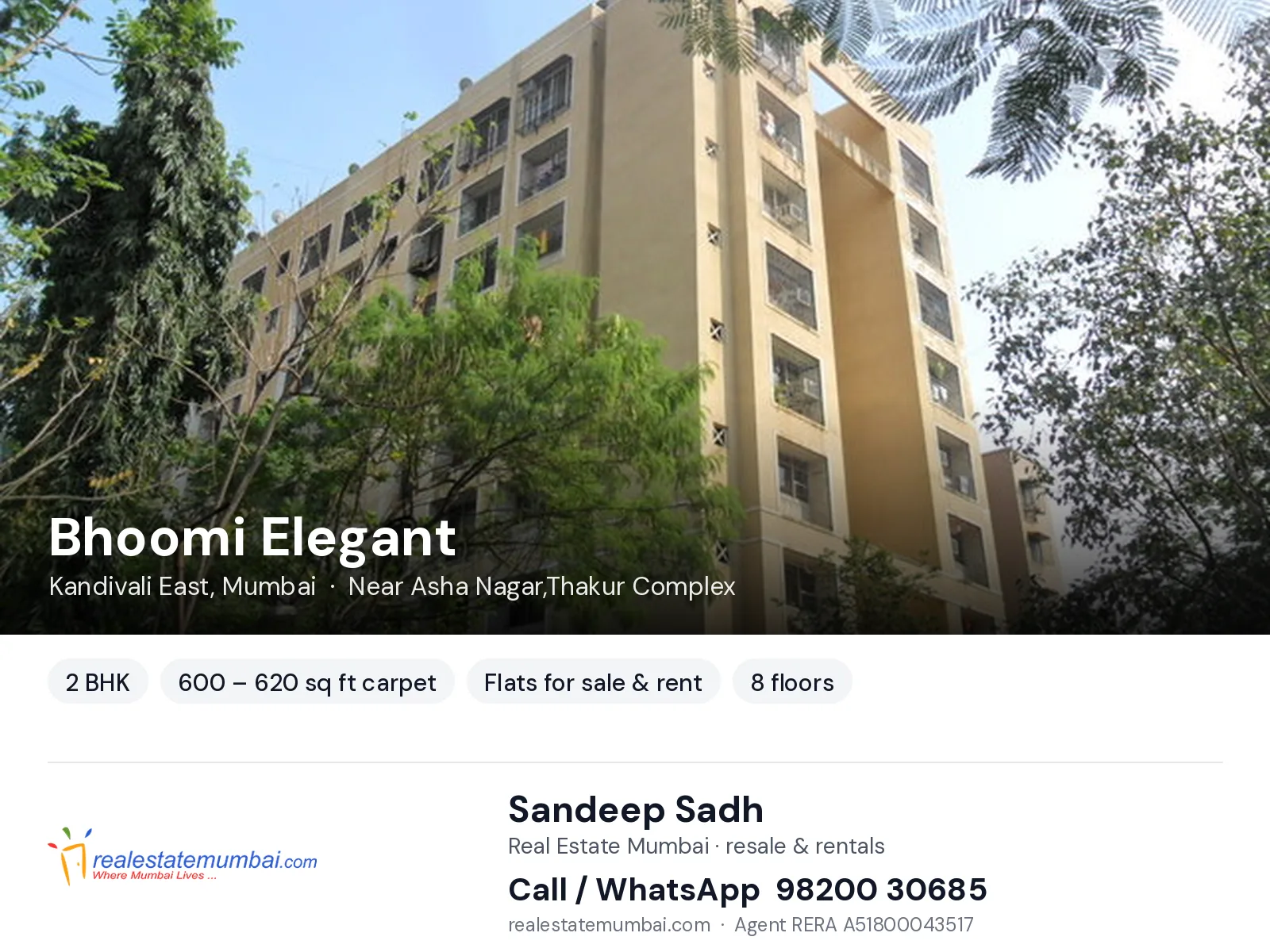 Bhoomi Elegant, Kandivali East, Mumbai — 2 BHK flats for sale & rent | Real Estate Mumbai, Sandeep Sadh 98200 30685