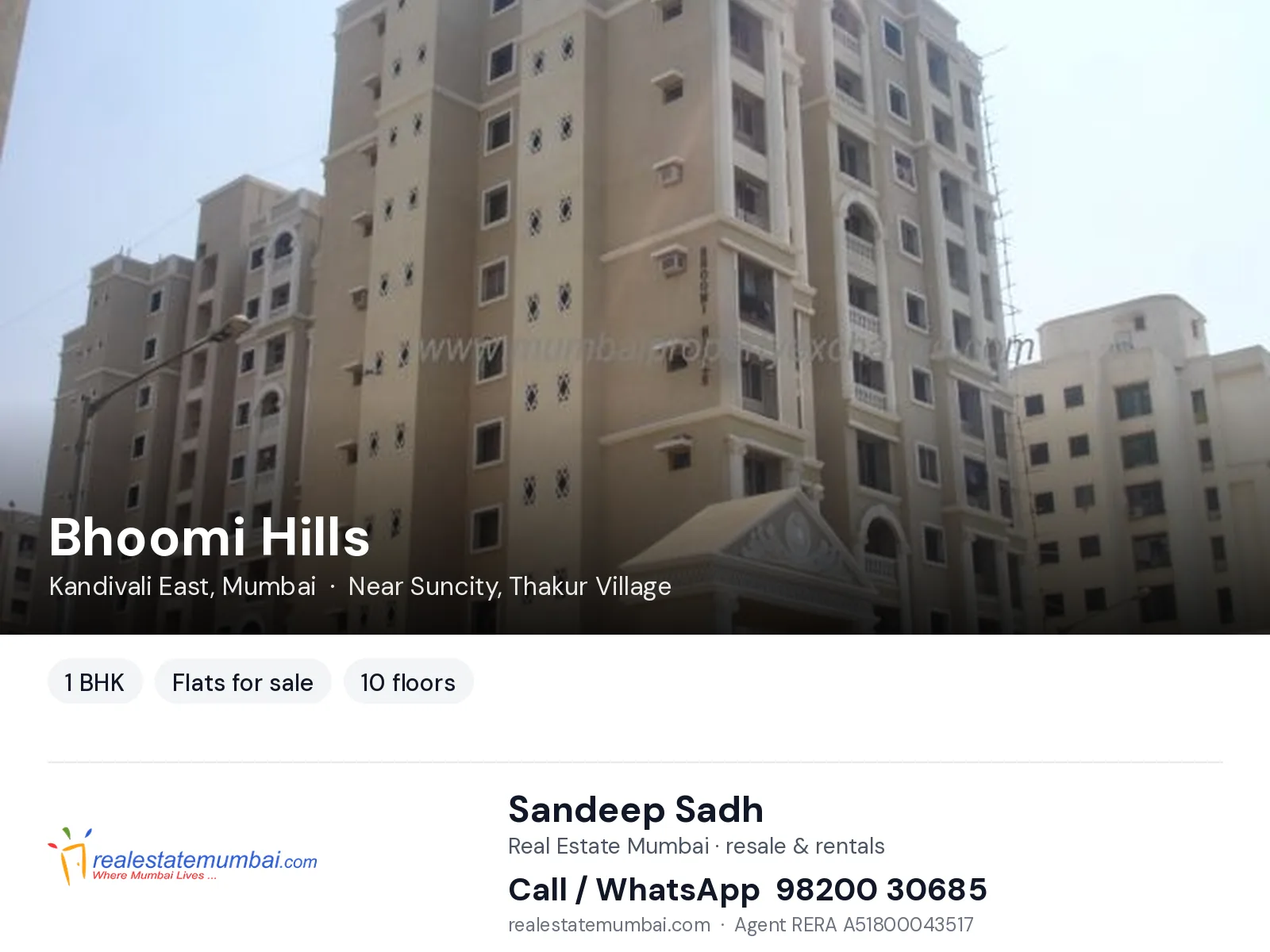 Bhoomi Hills, Kandivali East, Mumbai — 1 BHK flats for sale | Real Estate Mumbai, Sandeep Sadh 98200 30685