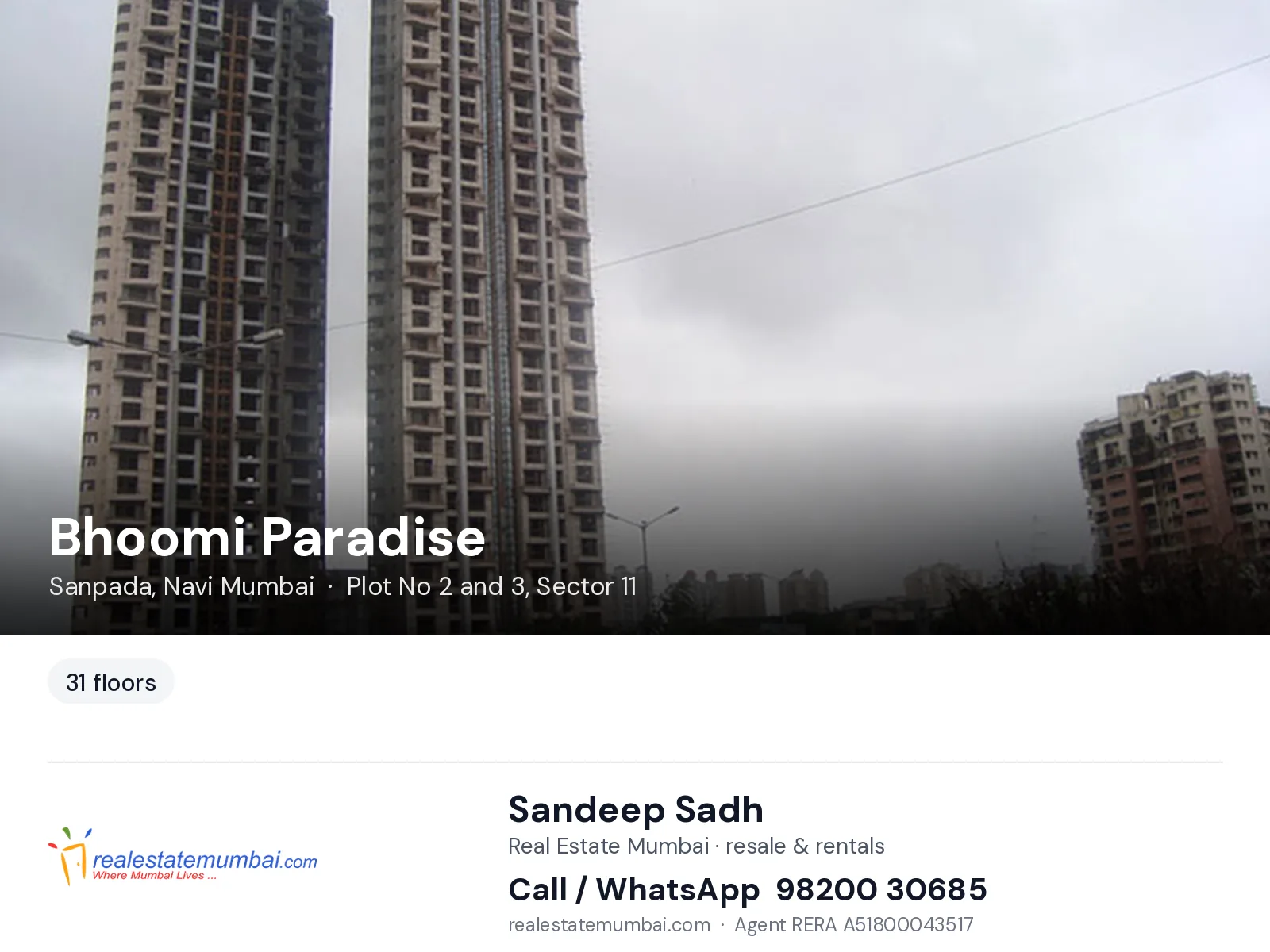 Bhoomi Paradise, Sanpada, Navi Mumbai — flats | Real Estate Mumbai, Sandeep Sadh 98200 30685