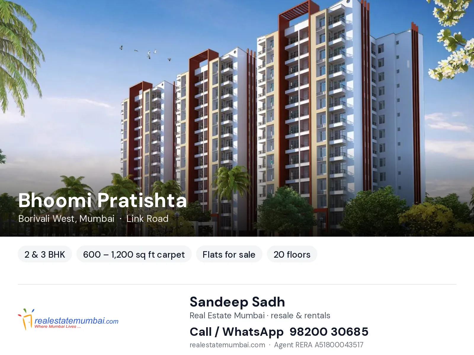 Bhoomi Pratishta, Borivali West, Mumbai — 2 & 3 BHK flats for sale | Real Estate Mumbai, Sandeep Sadh 98200 30685