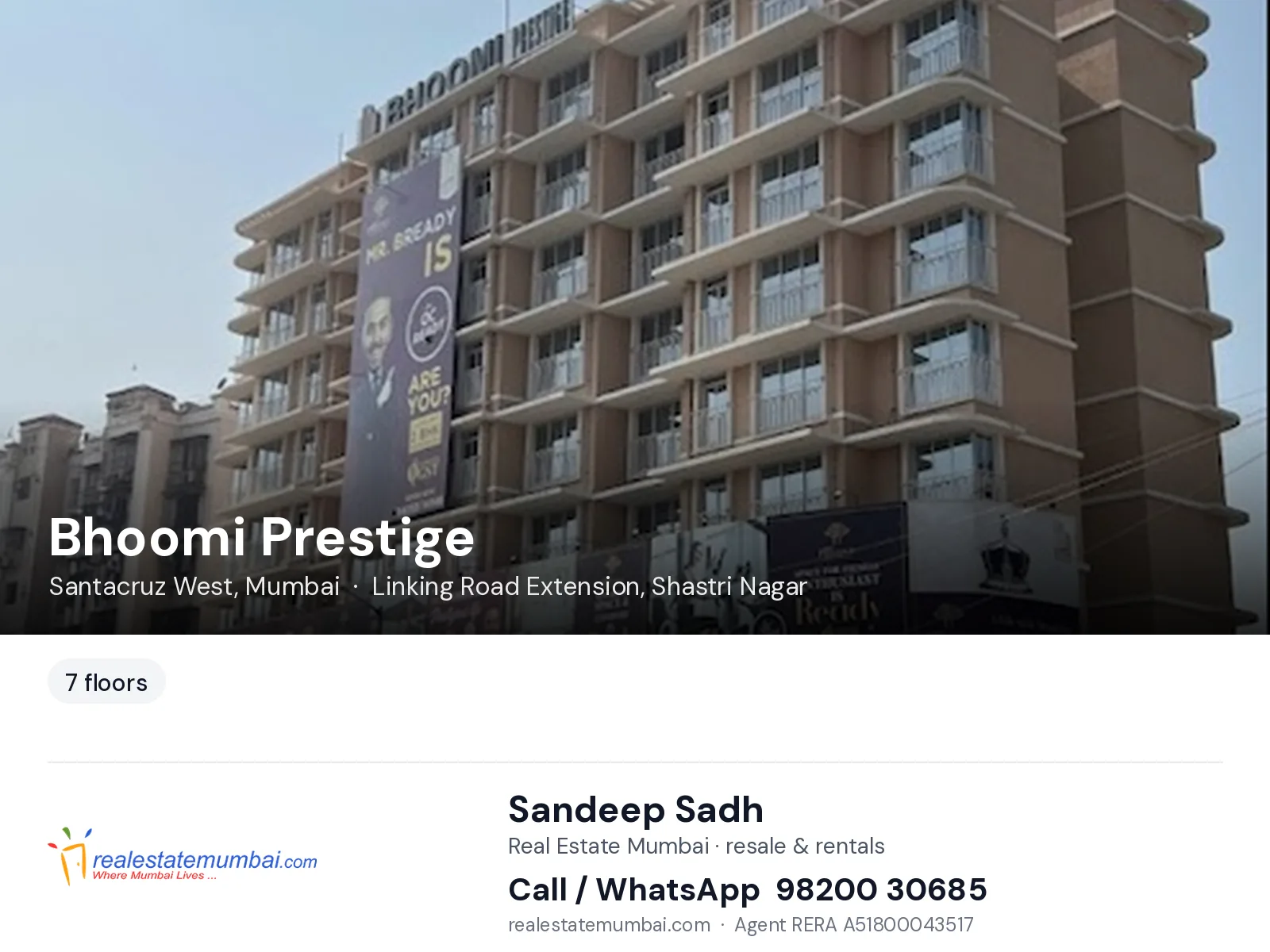 Bhoomi Prestige, Santacruz West, Mumbai — flats | Real Estate Mumbai, Sandeep Sadh 98200 30685