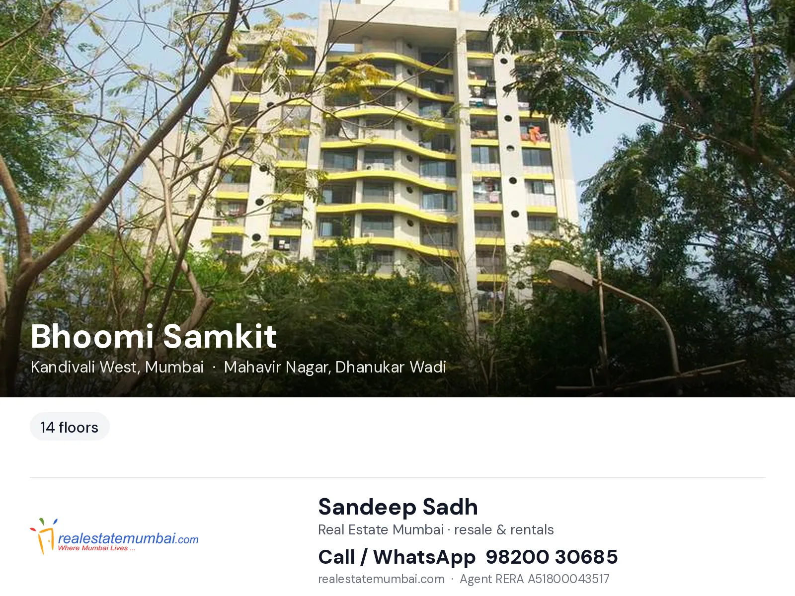 Bhoomi Samkit, Kandivali West, Mumbai — flats | Real Estate Mumbai, Sandeep Sadh 98200 30685