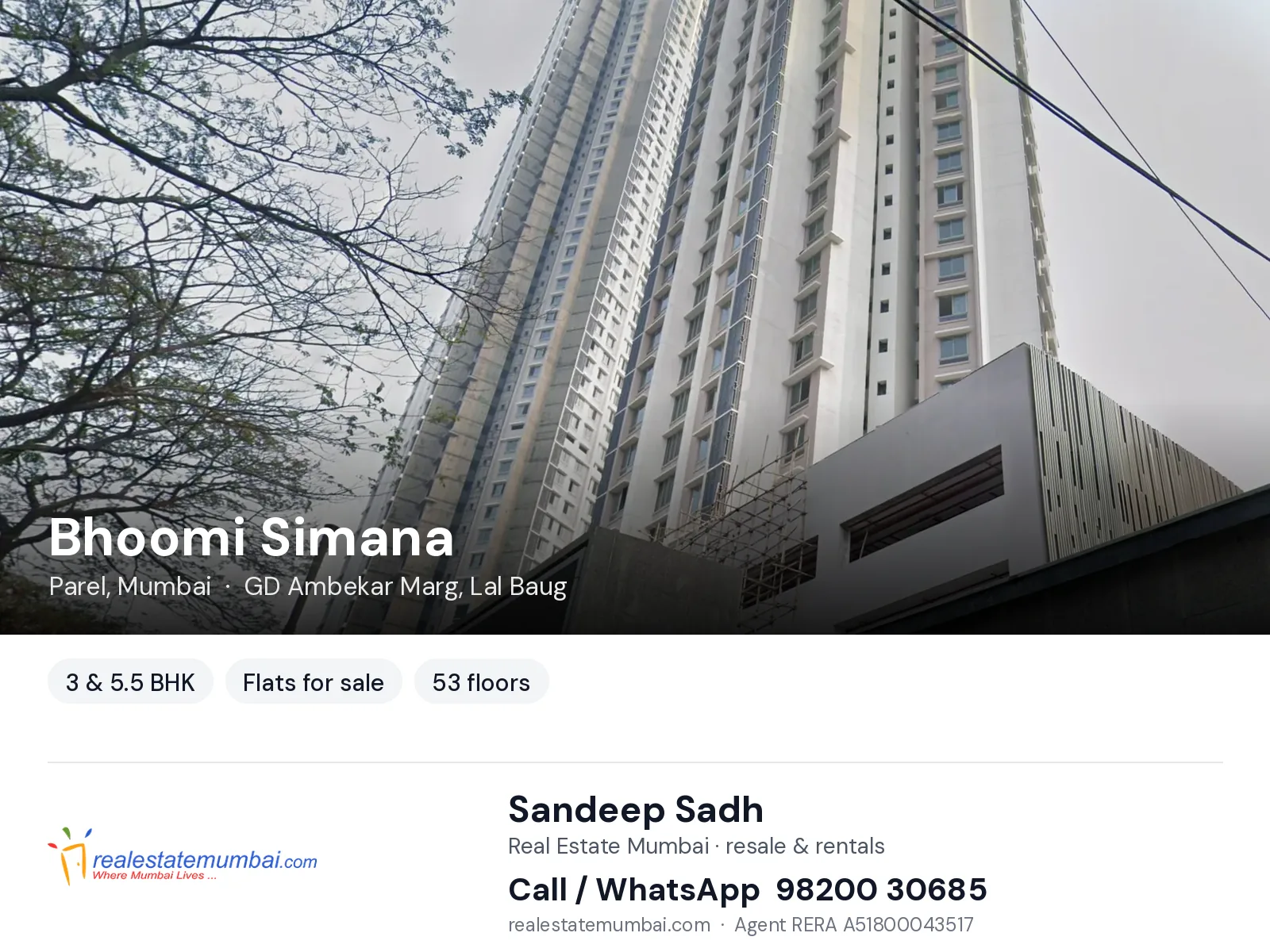 Bhoomi Simana, Parel, Mumbai — 3 & 5.5 BHK flats for sale | Real Estate Mumbai, Sandeep Sadh 98200 30685