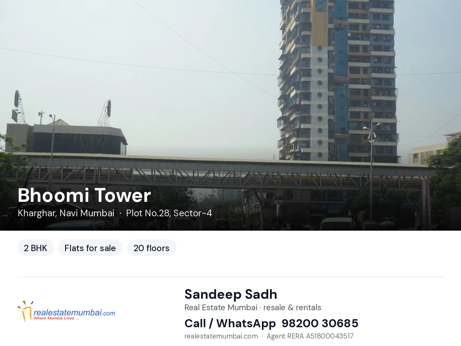 Bhoomi Tower, Kharghar, Navi Mumbai — 2 BHK flats for sale | Real Estate Mumbai, Sandeep Sadh 98200 30685
