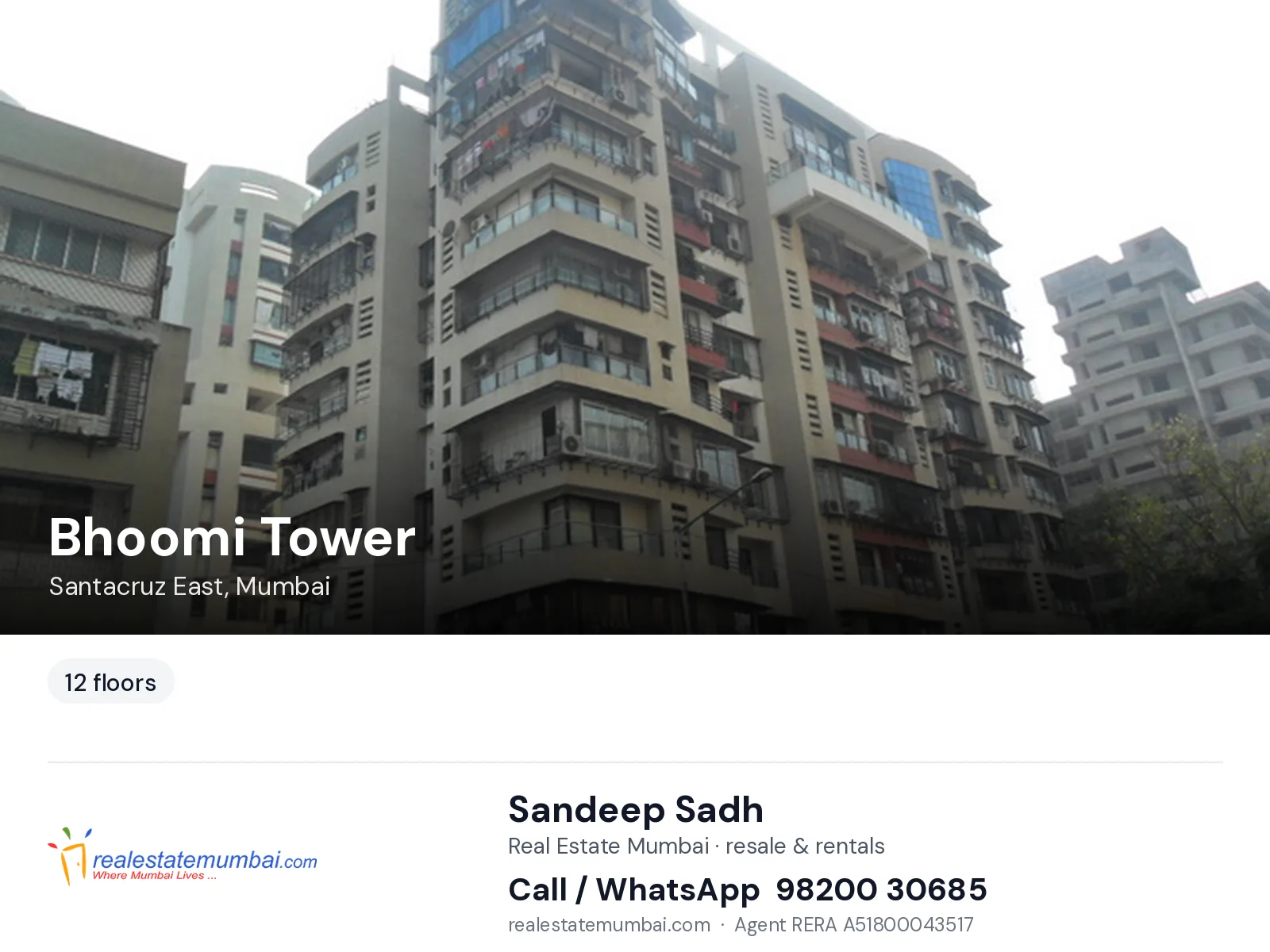 Bhoomi Tower, Santacruz East, Mumbai — flats | Real Estate Mumbai, Sandeep Sadh 98200 30685