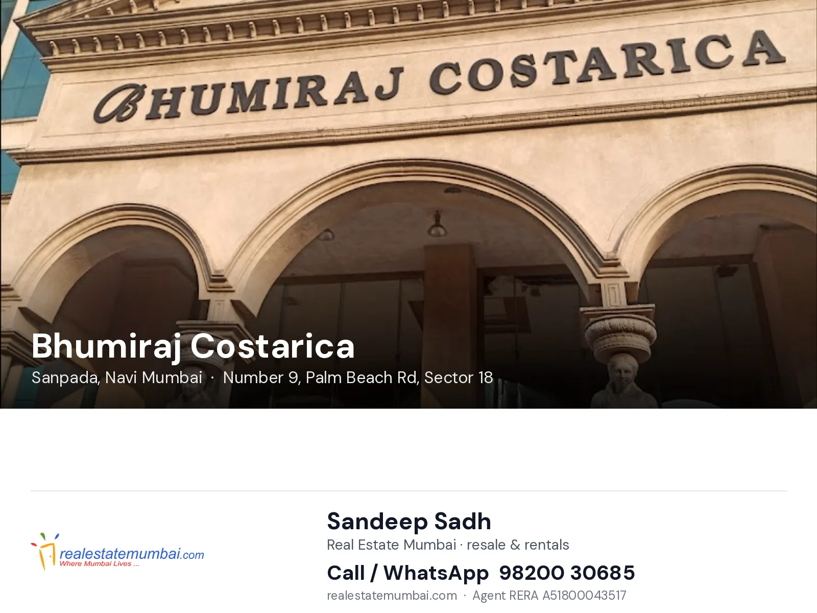 Bhumiraj Costarica, Sanpada, Navi Mumbai — flats | Real Estate Mumbai, Sandeep Sadh 98200 30685