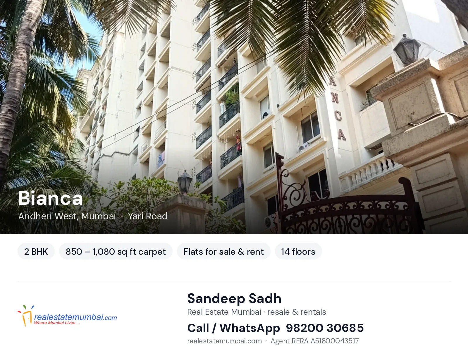 Bianca, Andheri West, Mumbai — 2 BHK flats for sale & rent | Real Estate Mumbai, Sandeep Sadh 98200 30685