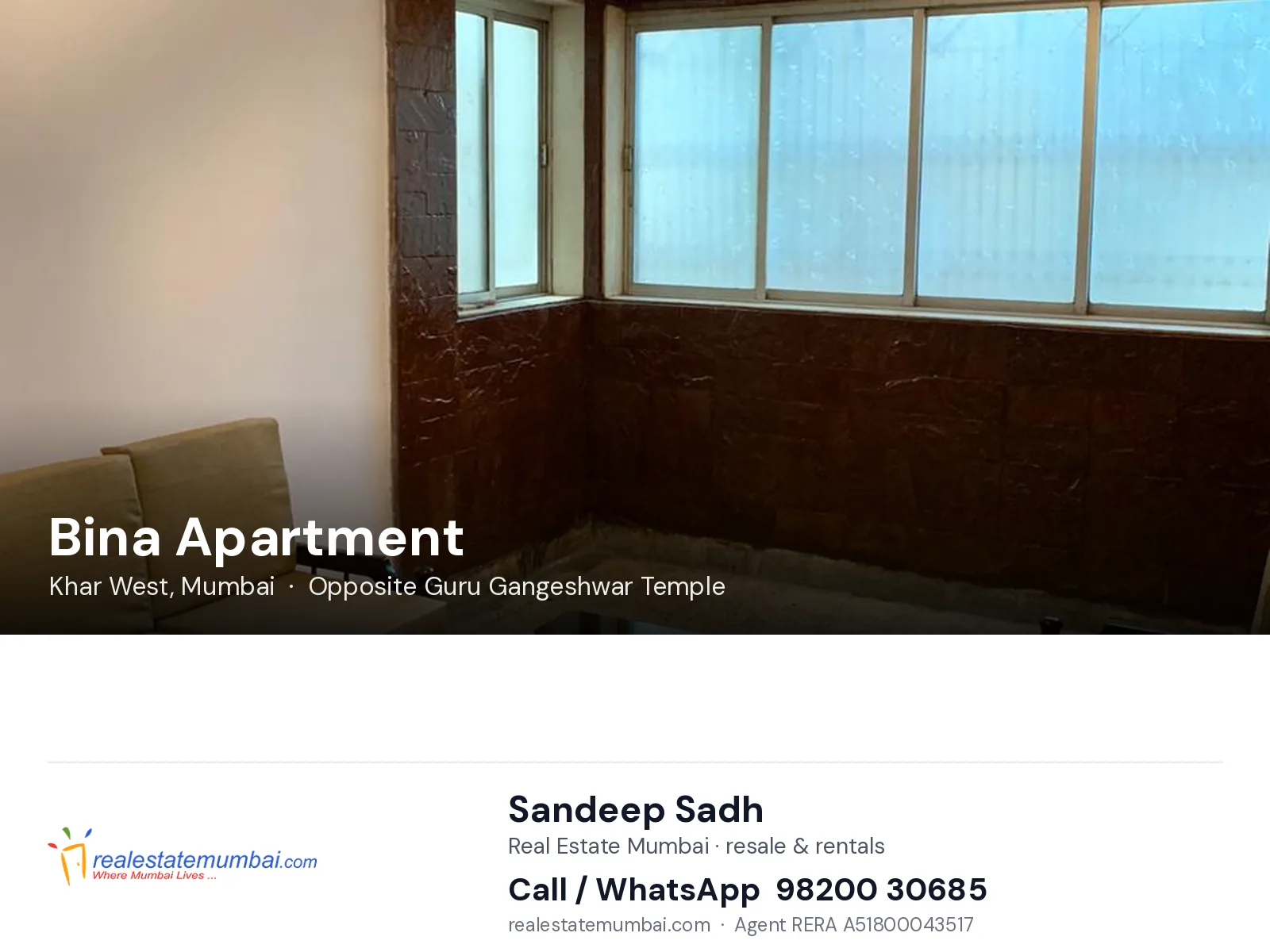Bina Apartment, Khar West, Mumbai — flats | Real Estate Mumbai, Sandeep Sadh 98200 30685