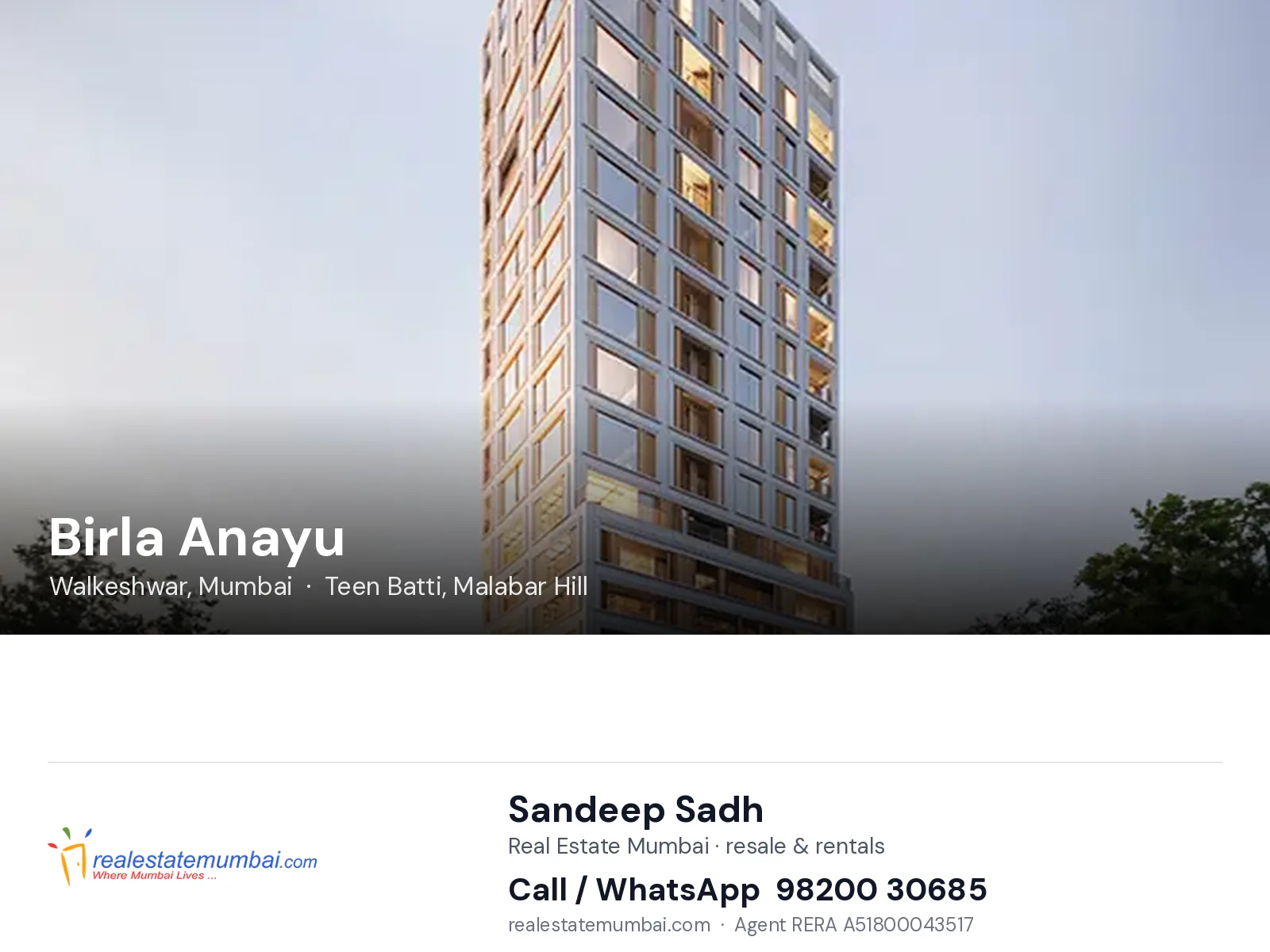 Birla Anayu, Walkeshwar, Mumbai — flats | Real Estate Mumbai, Sandeep Sadh 98200 30685