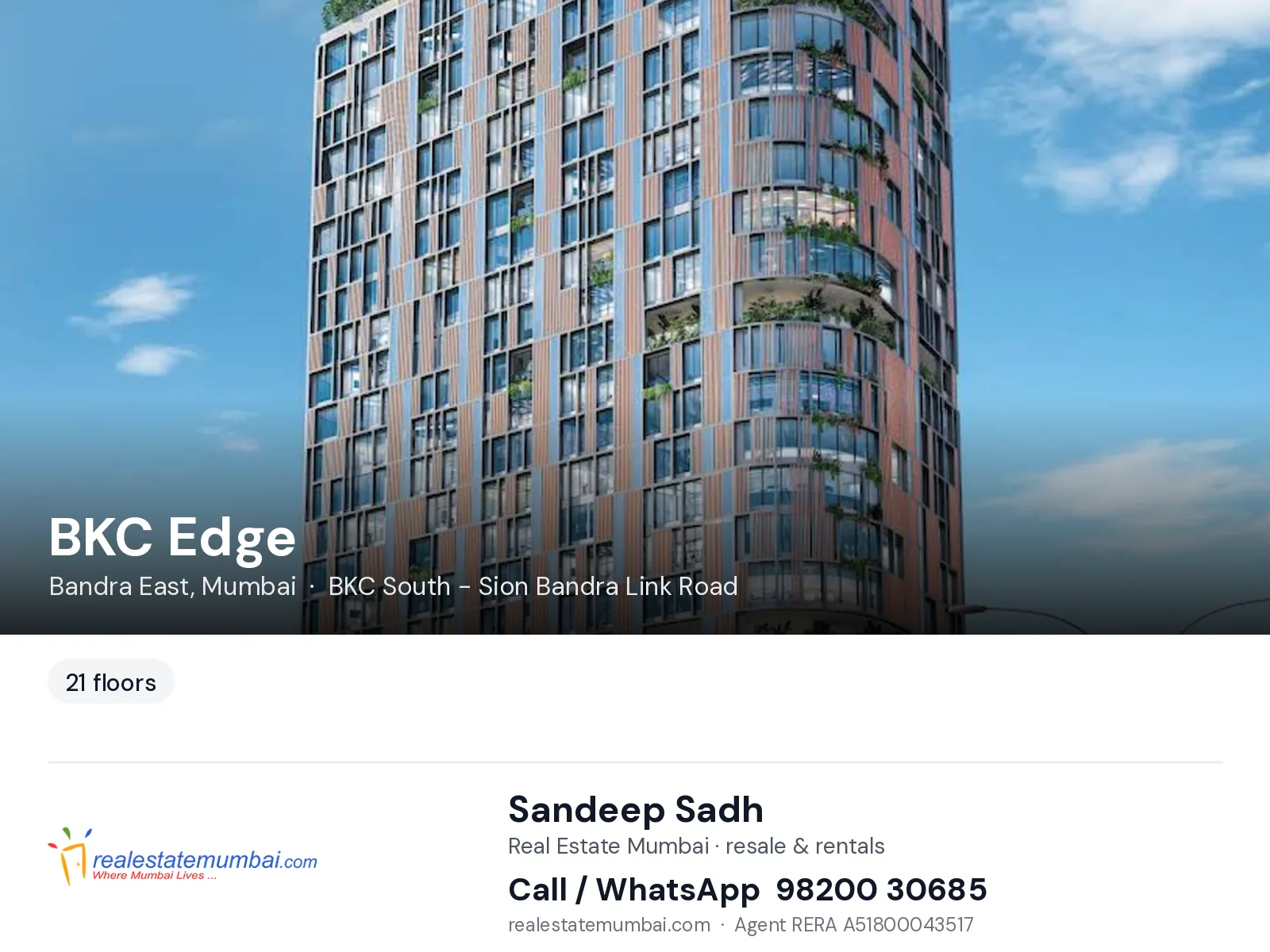 BKC Edge, Bandra East, Mumbai — flats | Real Estate Mumbai, Sandeep Sadh 98200 30685