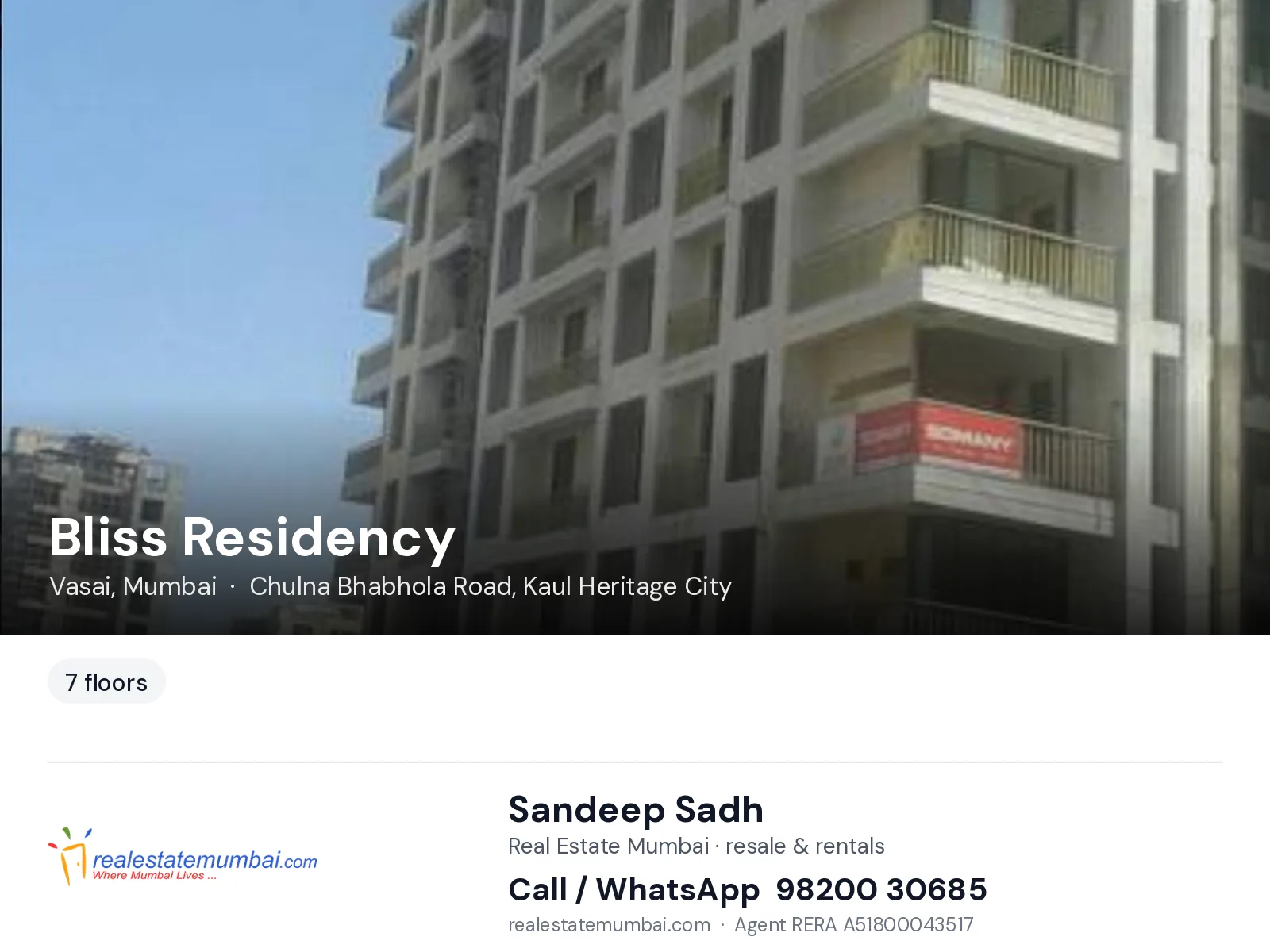 Bliss Residency, Vasai, Mumbai — flats | Real Estate Mumbai, Sandeep Sadh 98200 30685