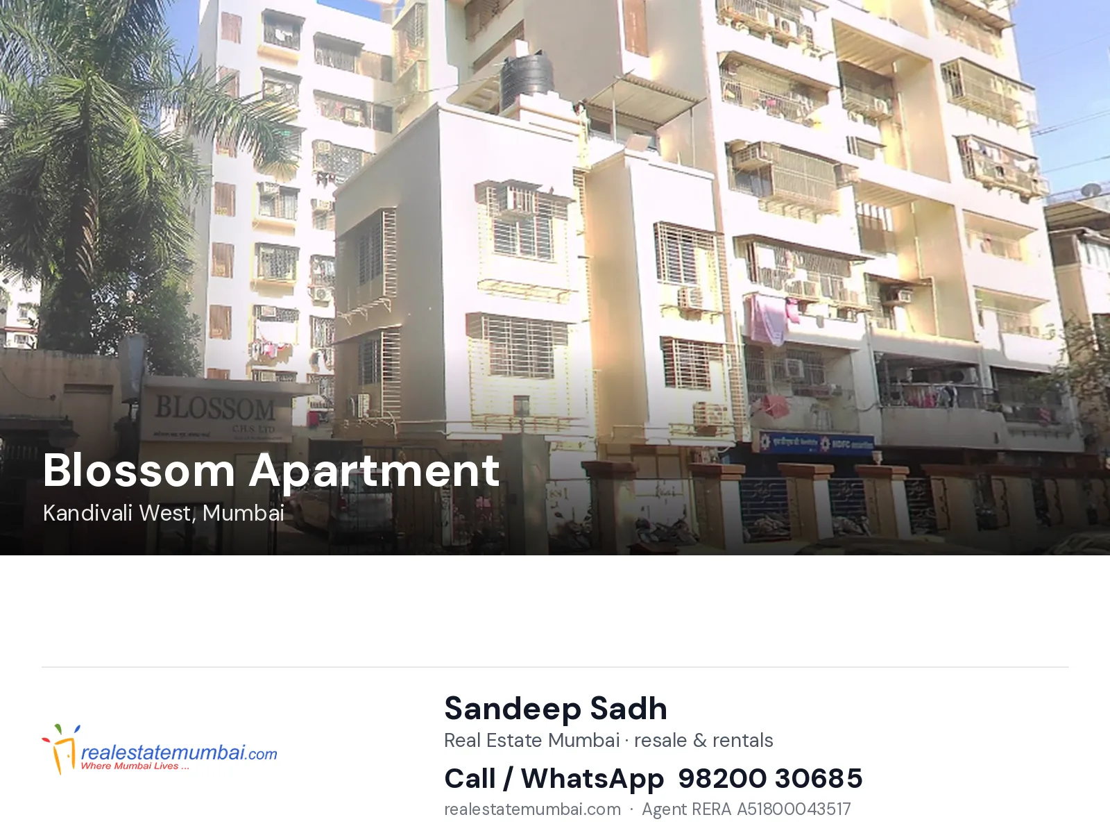 Blossom Apartment, Kandivali West, Mumbai — flats | Real Estate Mumbai, Sandeep Sadh 98200 30685