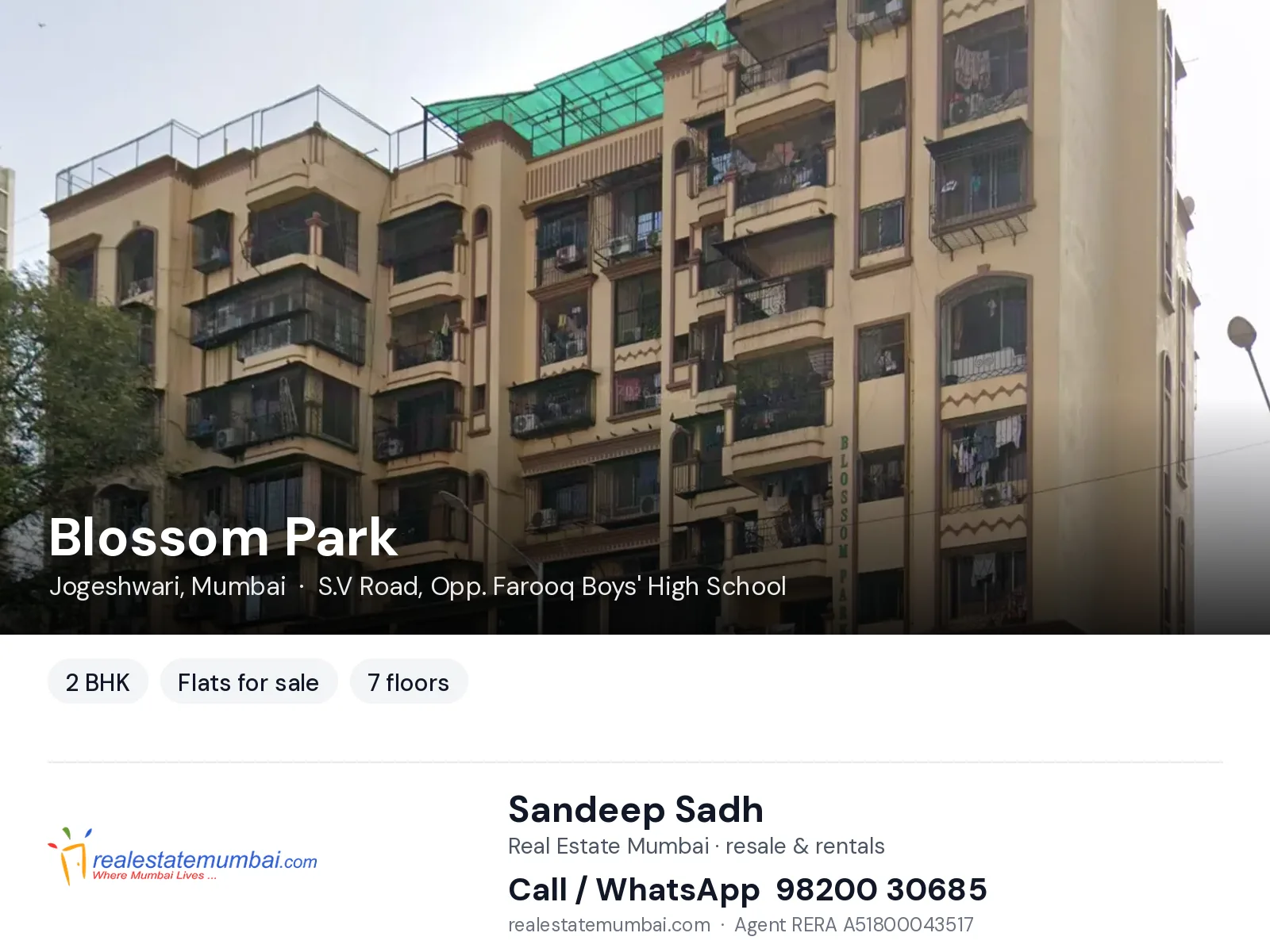 Blossom Park, Jogeshwari, Mumbai — 2 BHK flats for sale | Real Estate Mumbai, Sandeep Sadh 98200 30685