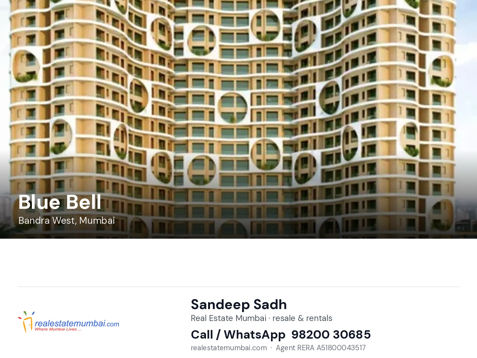 Blue Bell, Bandra West, Mumbai — flats | Real Estate Mumbai, Sandeep Sadh 98200 30685