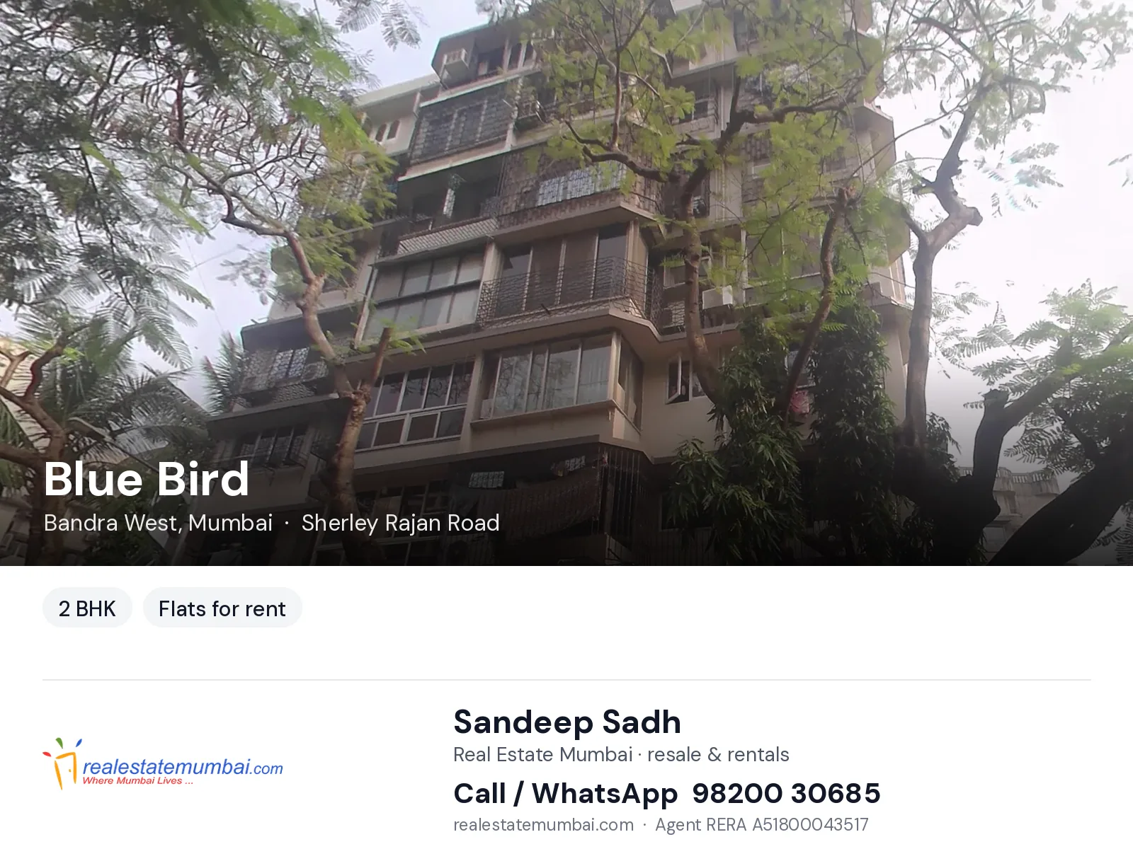 Blue Bird, Bandra West, Mumbai — 2 BHK flats for rent | Real Estate Mumbai, Sandeep Sadh 98200 30685