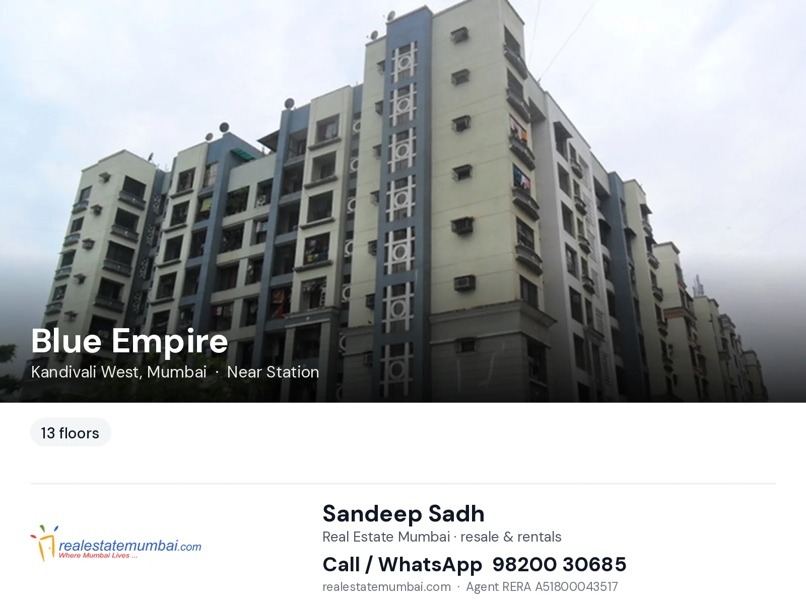 Blue Empire, Kandivali West, Mumbai — flats | Real Estate Mumbai, Sandeep Sadh 98200 30685