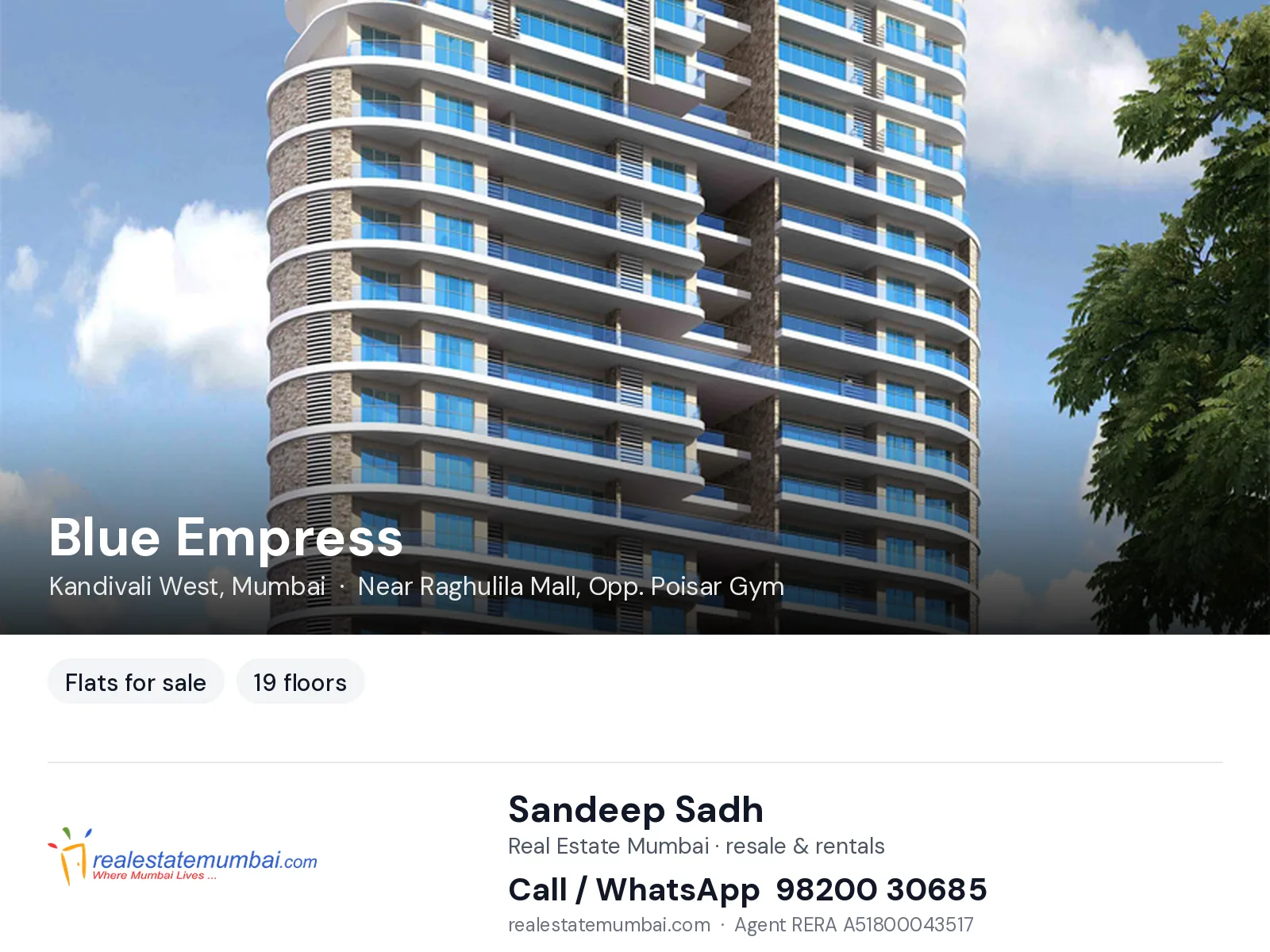 Blue Empress, Kandivali West, Mumbai — flats for sale | Real Estate Mumbai, Sandeep Sadh 98200 30685