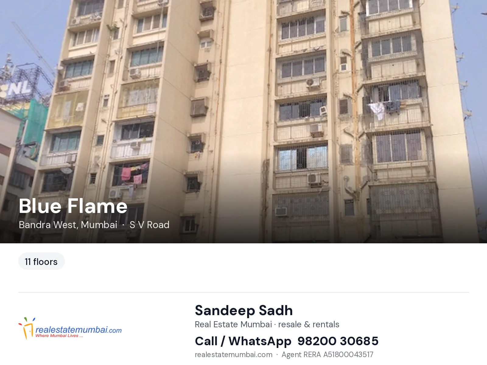 Blue Flame, Bandra West, Mumbai — flats | Real Estate Mumbai, Sandeep Sadh 98200 30685