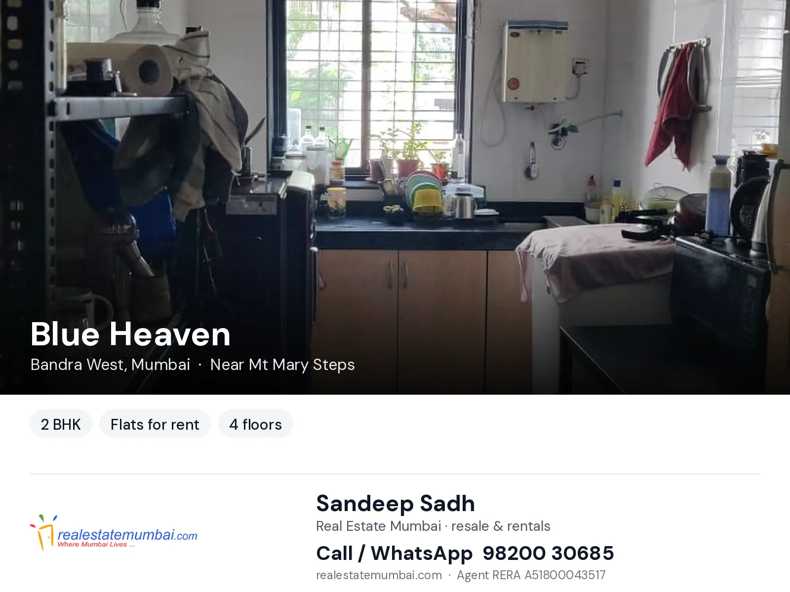 Blue Heaven, Bandra West, Mumbai — 2 BHK flats for rent | Real Estate Mumbai, Sandeep Sadh 98200 30685