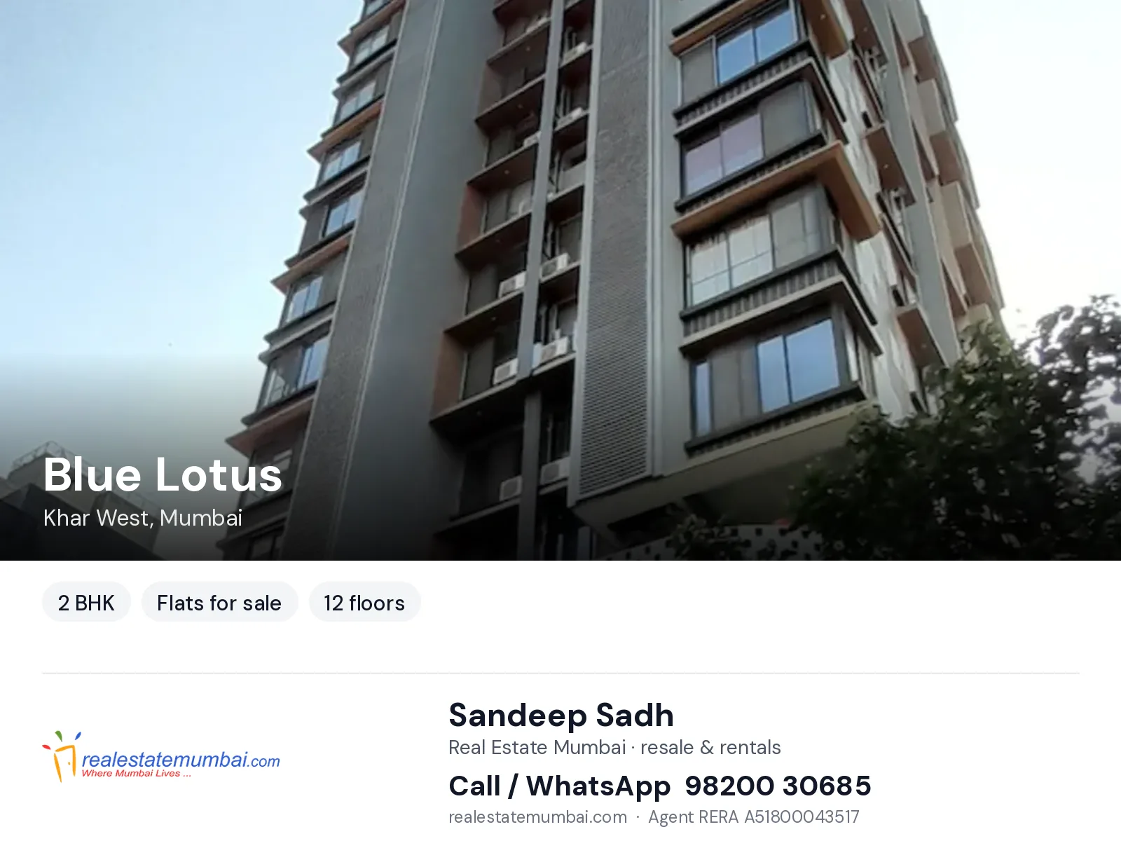 Blue Lotus, Khar West, Mumbai — 2 BHK flats for sale | Real Estate Mumbai, Sandeep Sadh 98200 30685