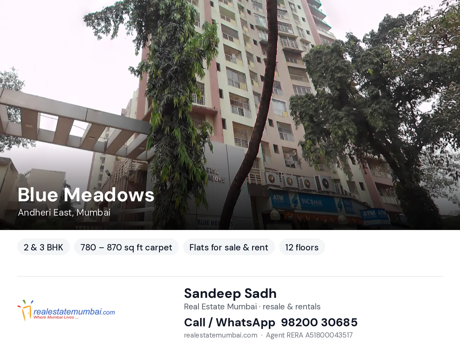 Blue Meadows, Andheri East, Mumbai — 2 & 3 BHK flats for sale & rent | Real Estate Mumbai, Sandeep Sadh 98200 30685