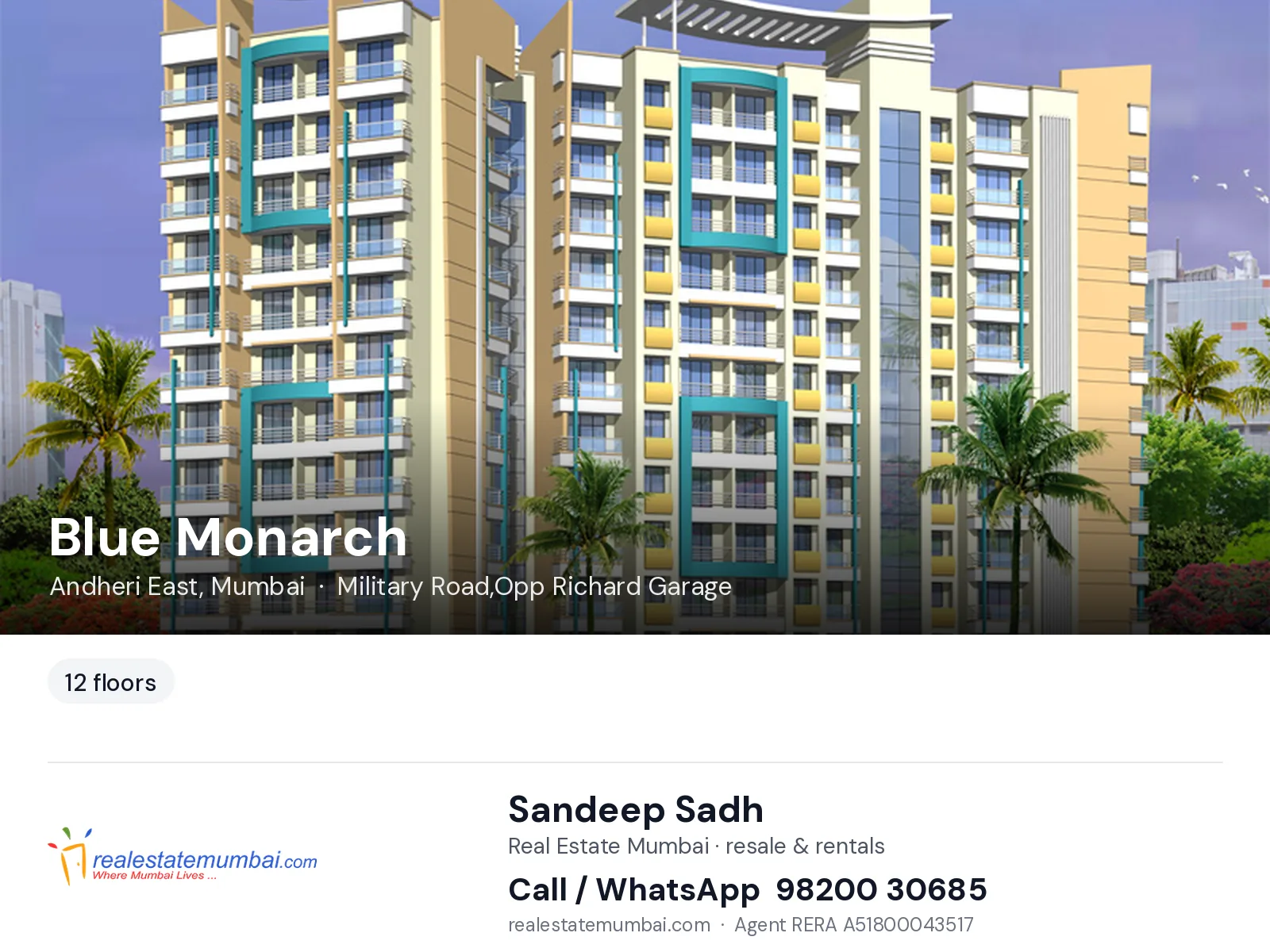 Blue Monarch, Andheri East, Mumbai — flats | Real Estate Mumbai, Sandeep Sadh 98200 30685