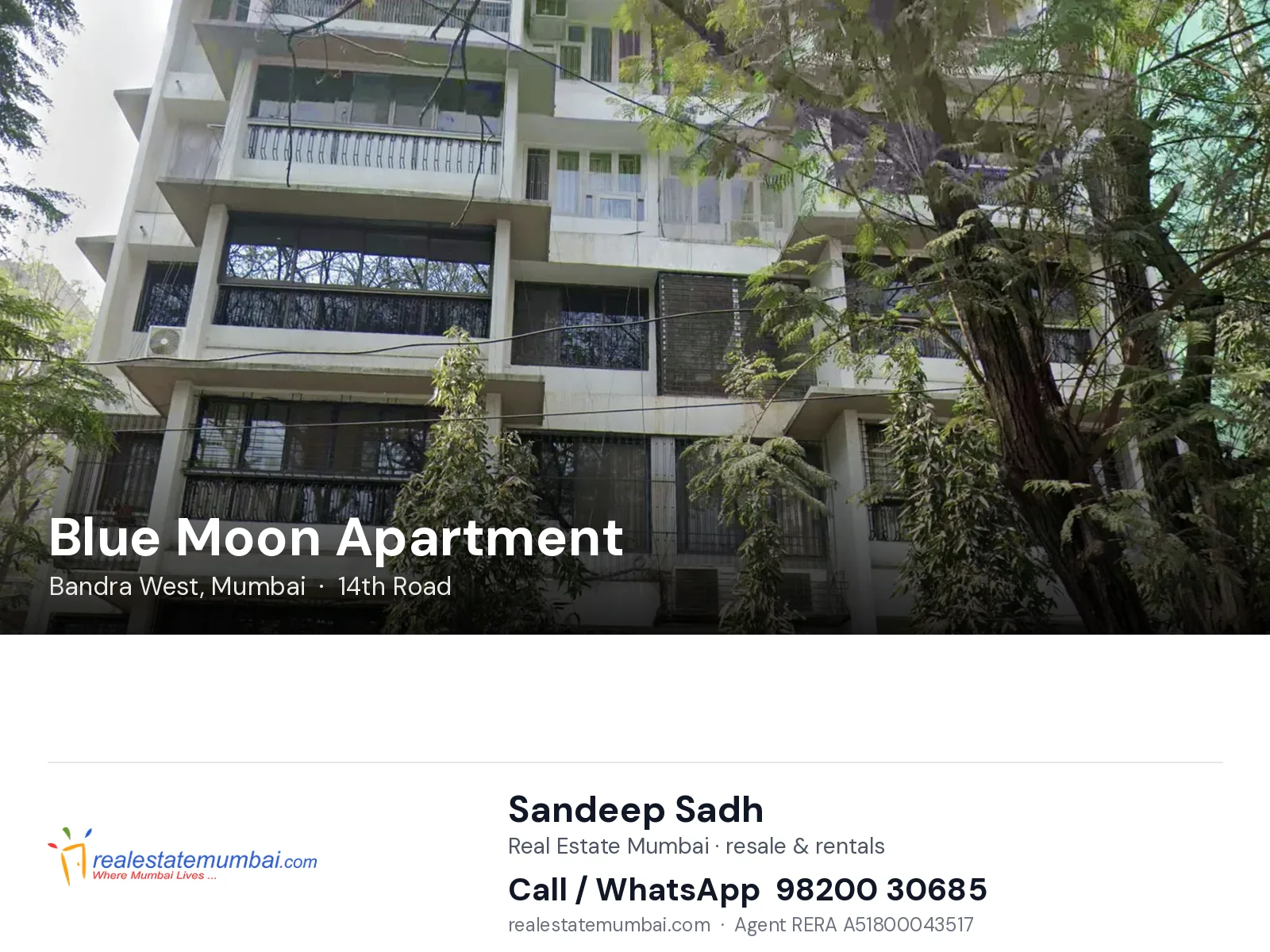 Blue Moon Apartment, Bandra West, Mumbai — flats | Real Estate Mumbai, Sandeep Sadh 98200 30685