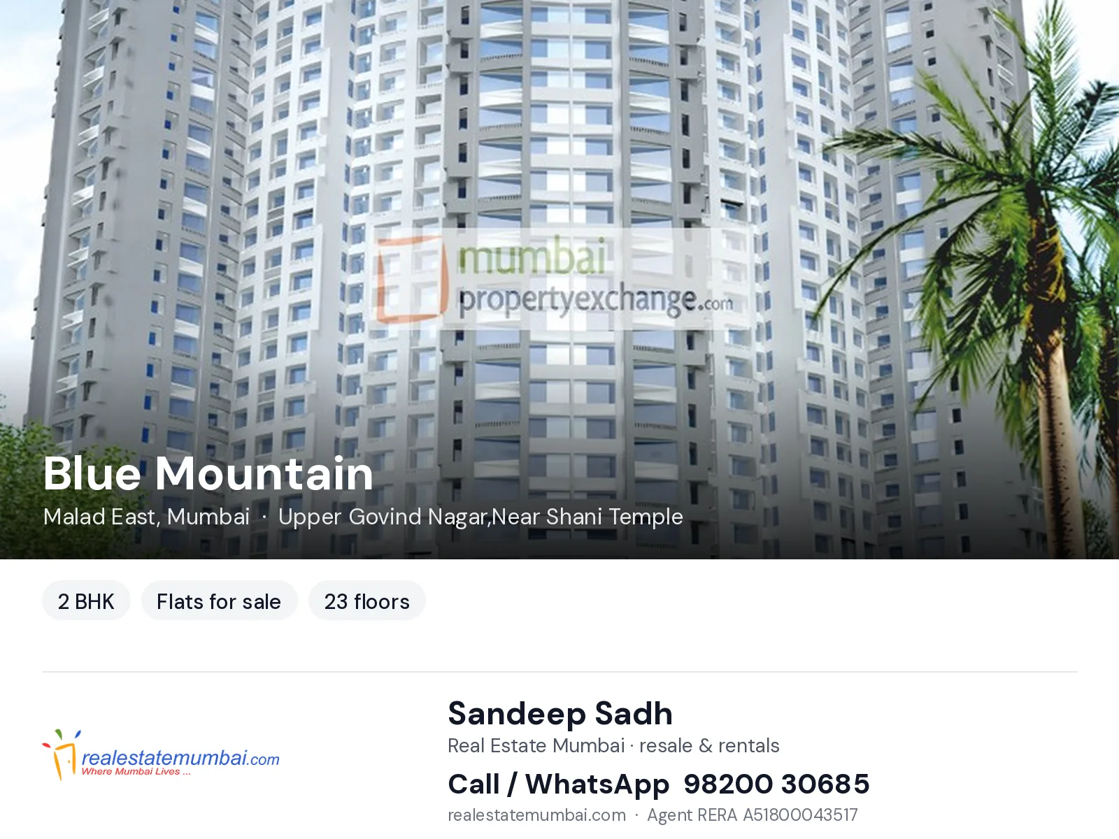 Blue Mountain, Malad East, Mumbai — 2 BHK flats for sale | Real Estate Mumbai, Sandeep Sadh 98200 30685